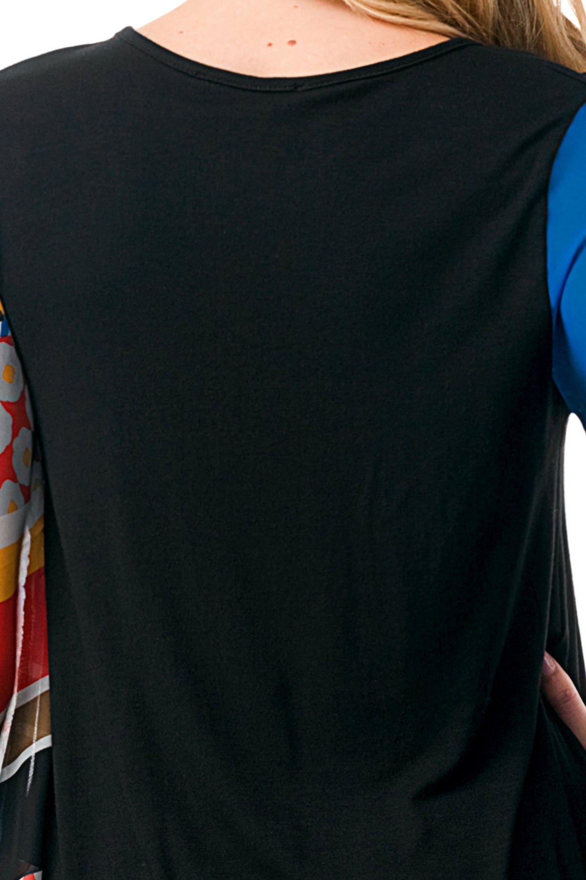 JANE V NECK RUFFLE SLEEVE TOP (BLACK / MULTI STRIPE)- VT3171