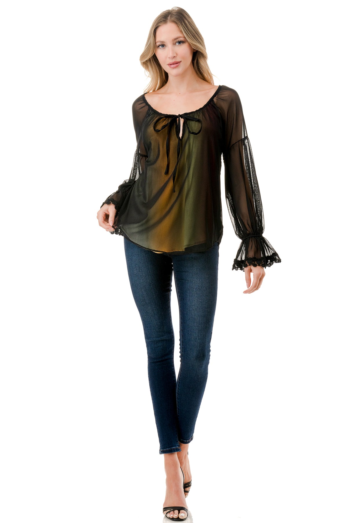 ALILE FRONT TIE TOP (BLACK MESH / OMBRE FABRIC)- VT3193
