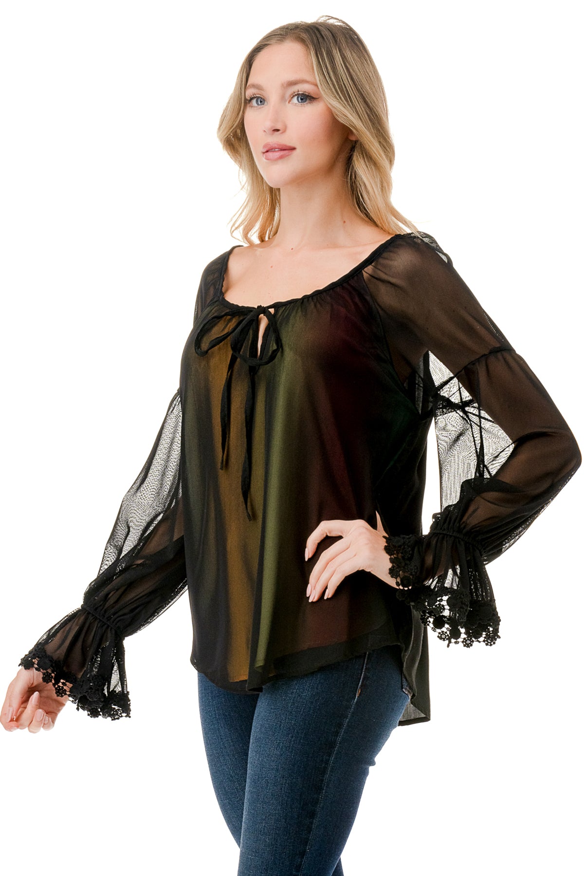 ALILE FRONT TIE TOP (BLACK MESH / OMBRE FABRIC)- VT3193
