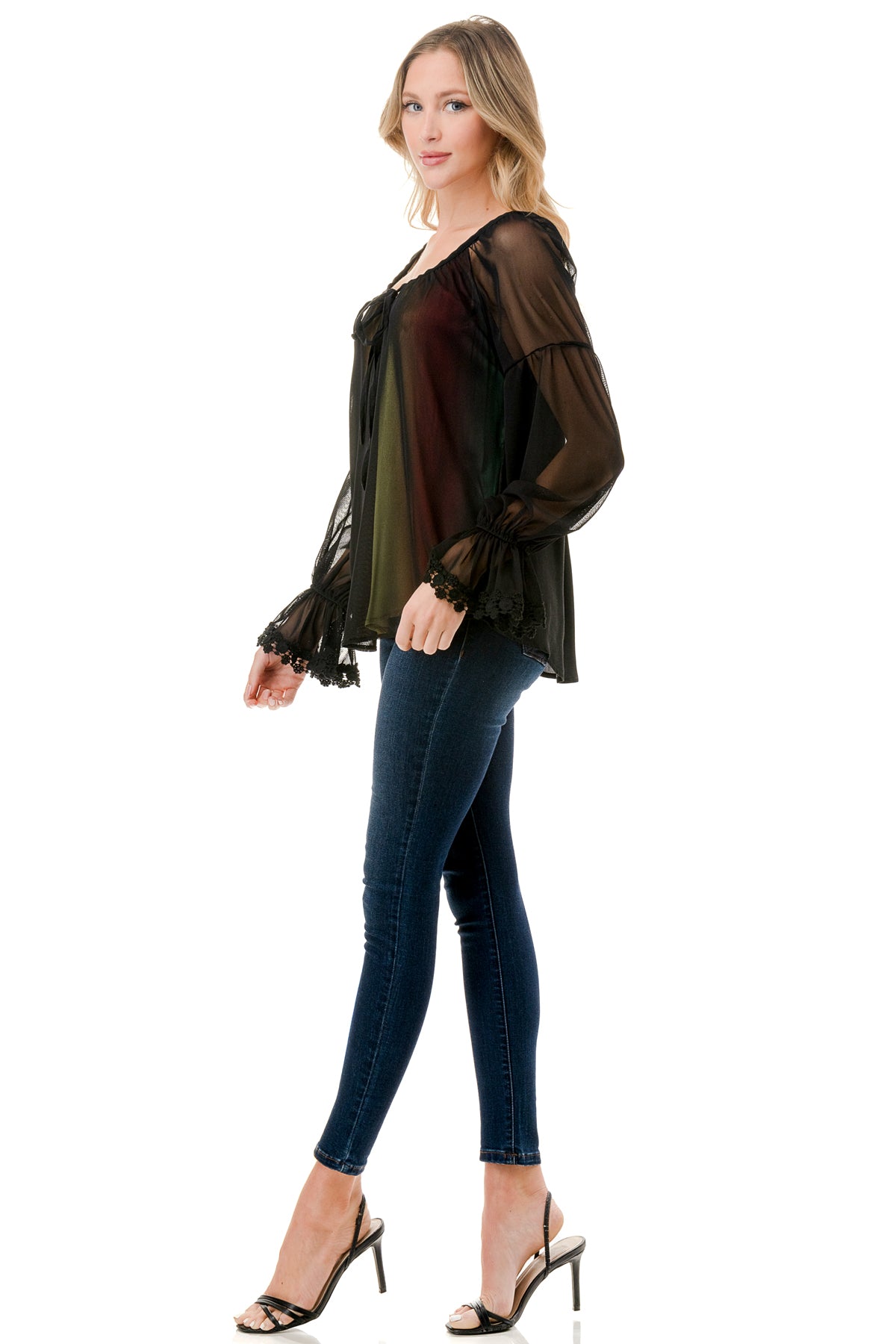 ALILE FRONT TIE TOP (BLACK MESH / OMBRE FABRIC)- VT3193