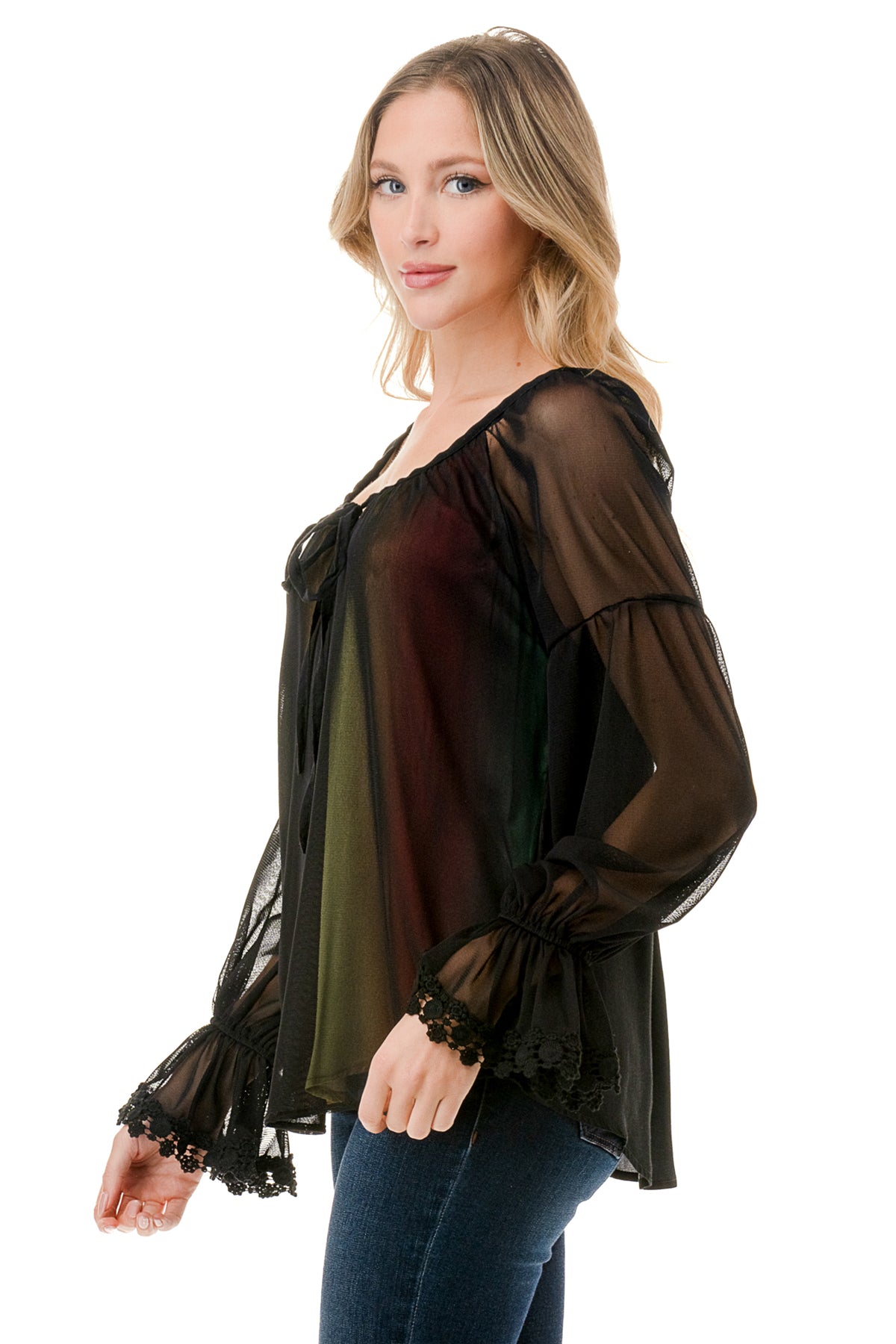 ALILE FRONT TIE TOP (BLACK MESH / OMBRE FABRIC)- VT3193