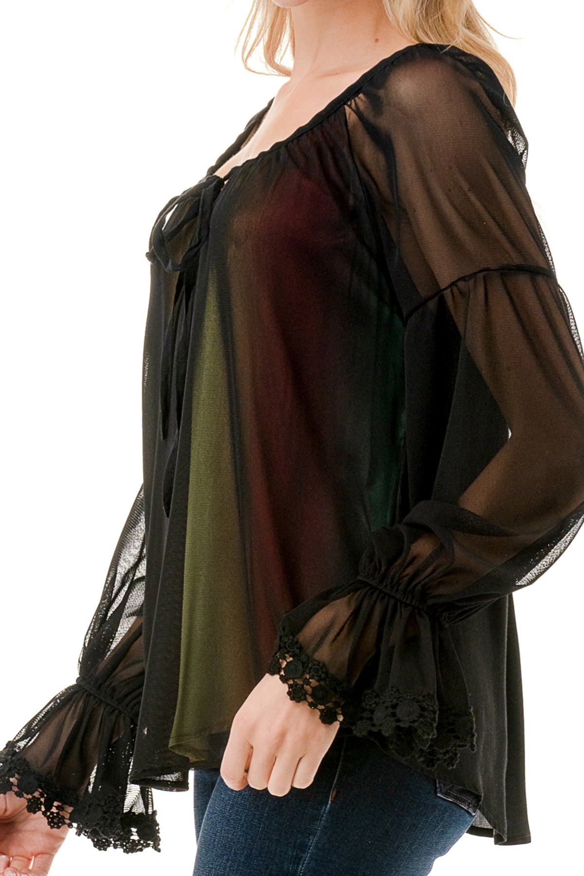 ALILE FRONT TIE TOP (BLACK MESH / OMBRE FABRIC)- VT3193