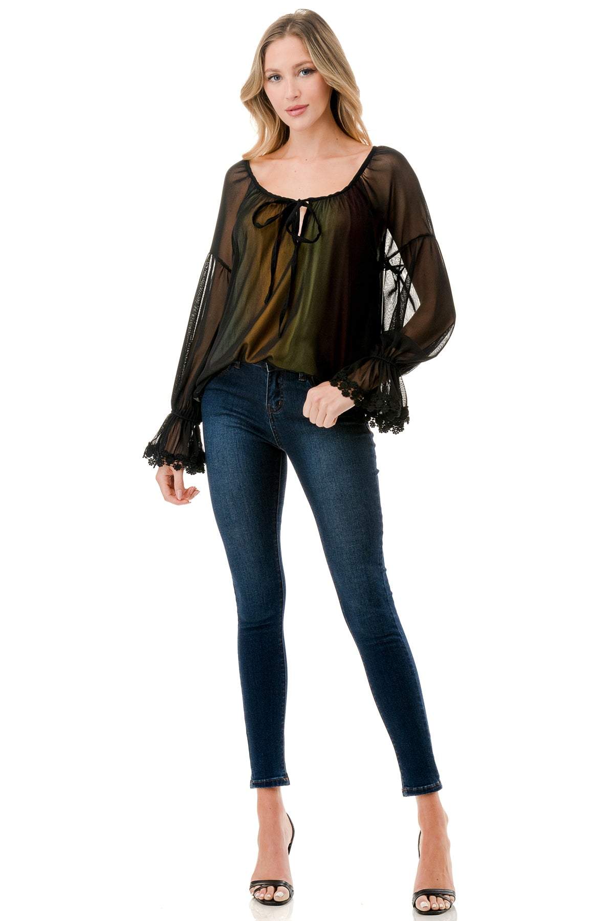 ALILE FRONT TIE TOP (BLACK MESH / OMBRE FABRIC)- VT3193