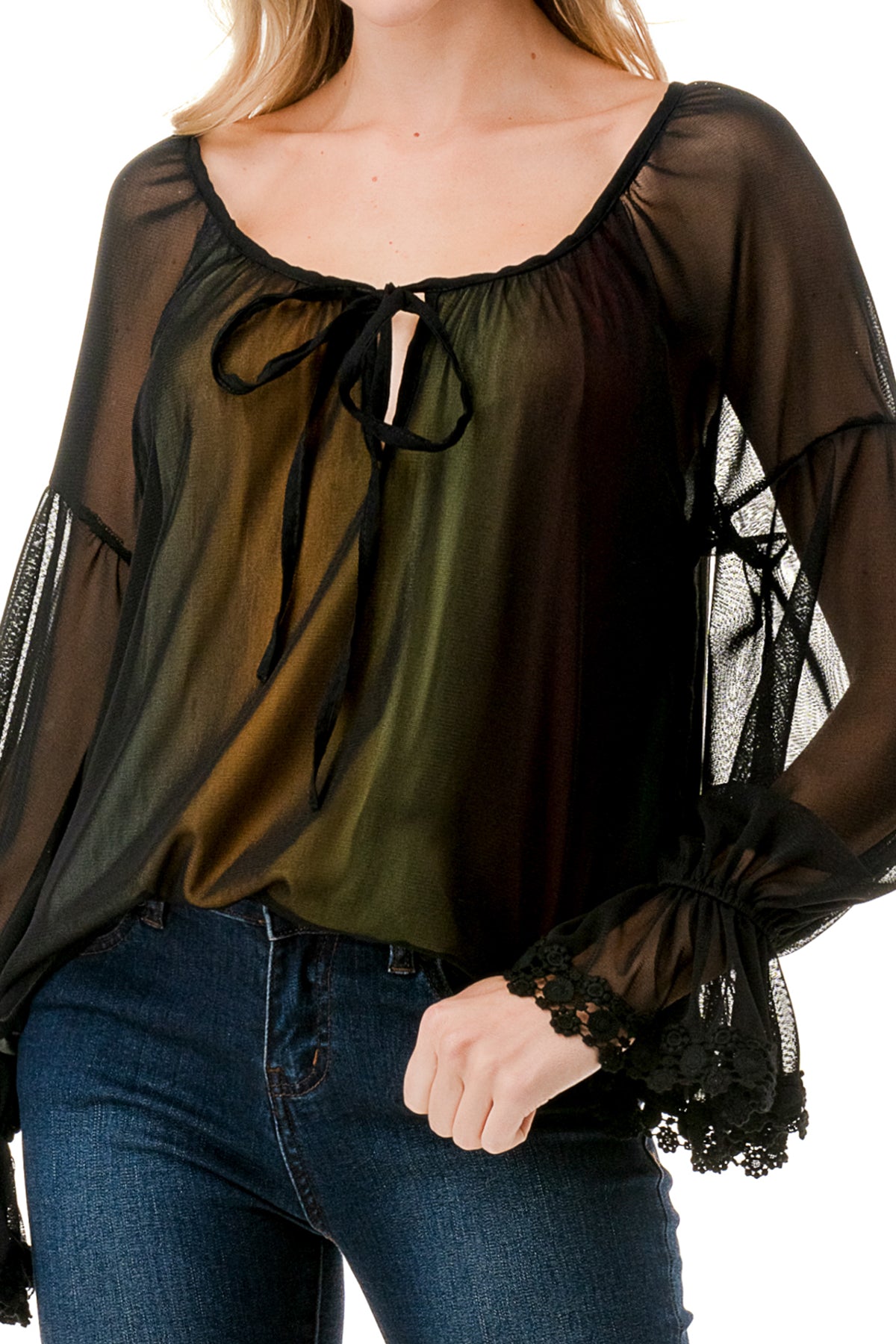 ALILE FRONT TIE TOP (BLACK MESH / OMBRE FABRIC)- VT3193