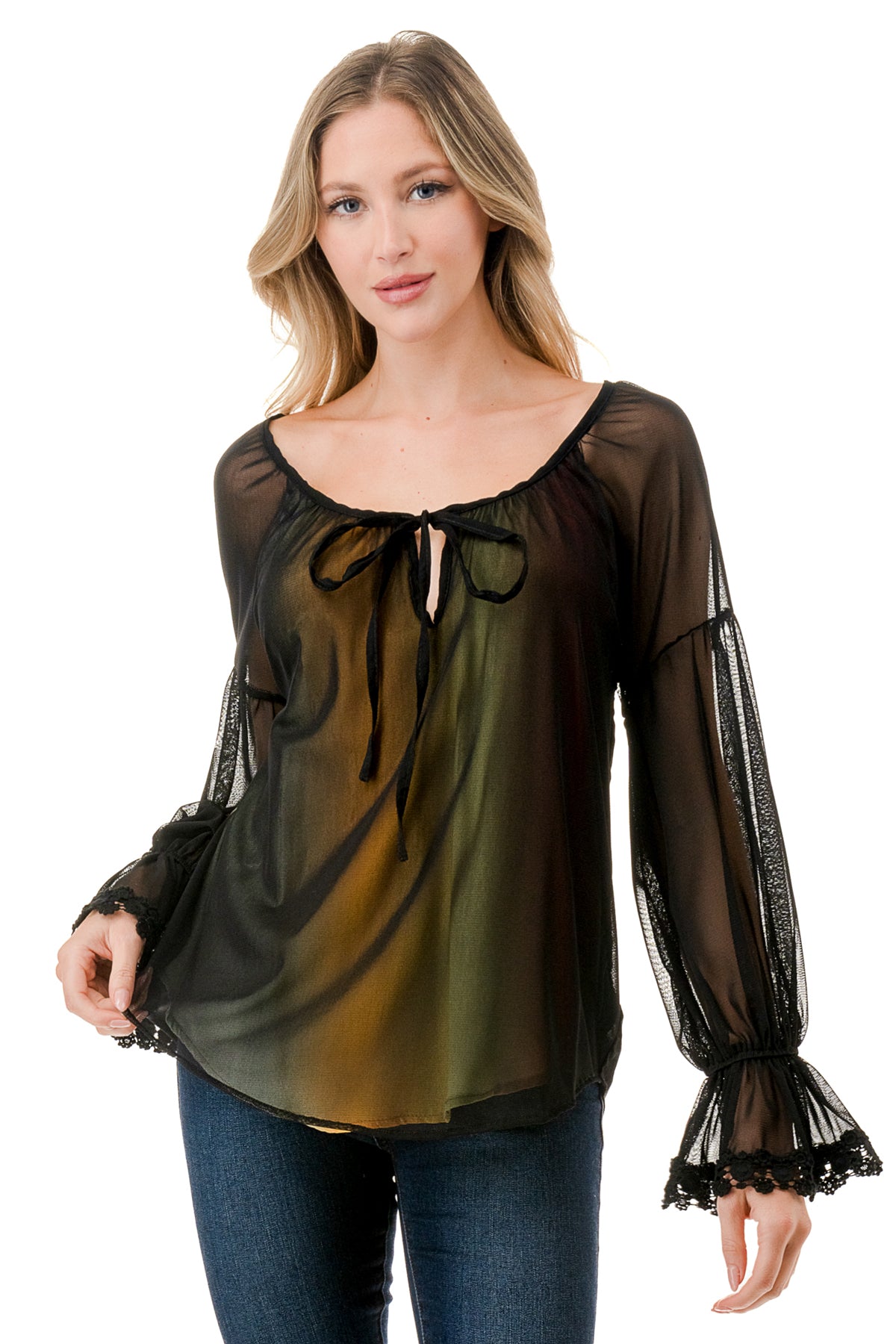 ALILE FRONT TIE TOP (BLACK MESH / OMBRE FABRIC)- VT3193