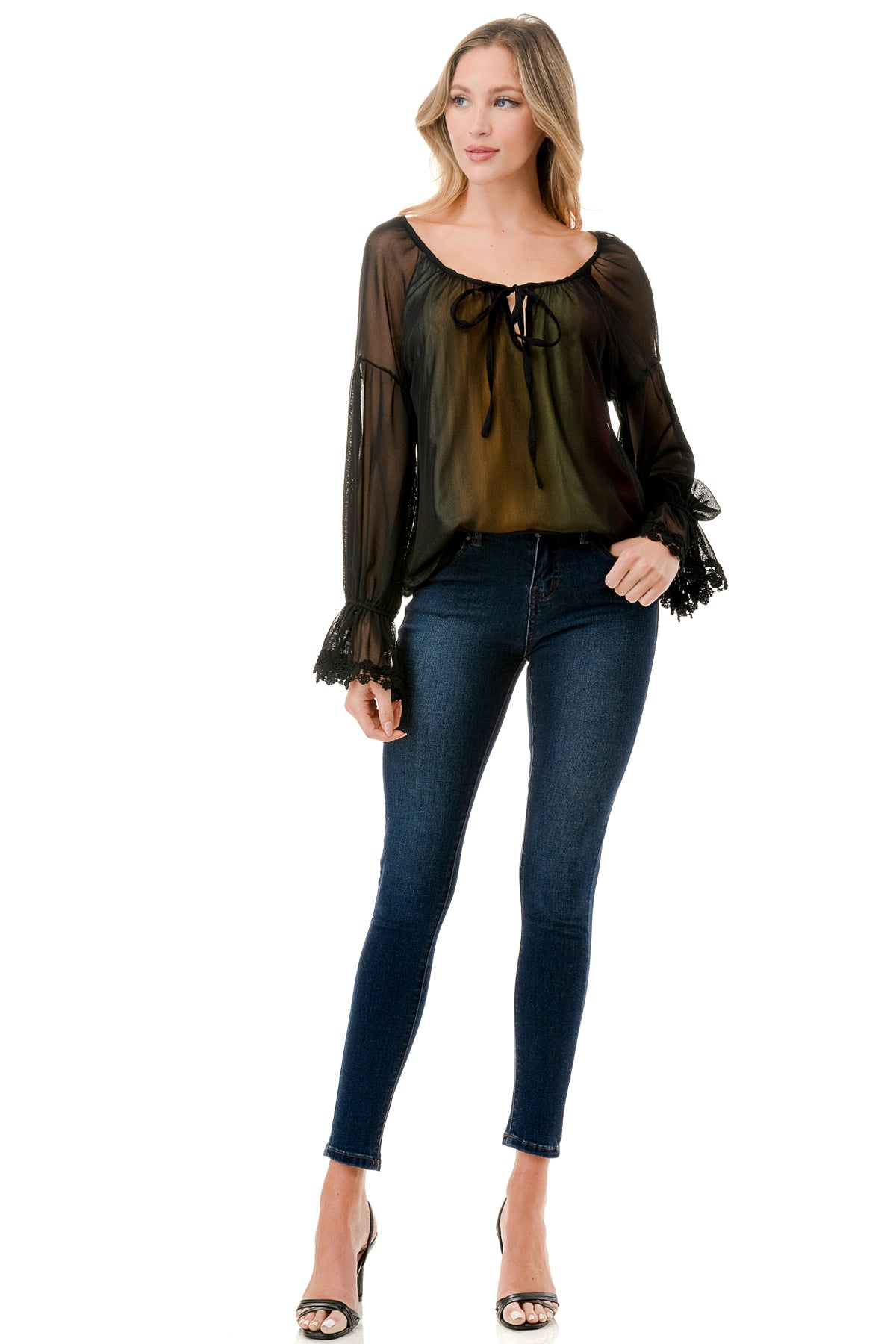 ALILE FRONT TIE TOP (BLACK MESH / OMBRE FABRIC)- VT3193