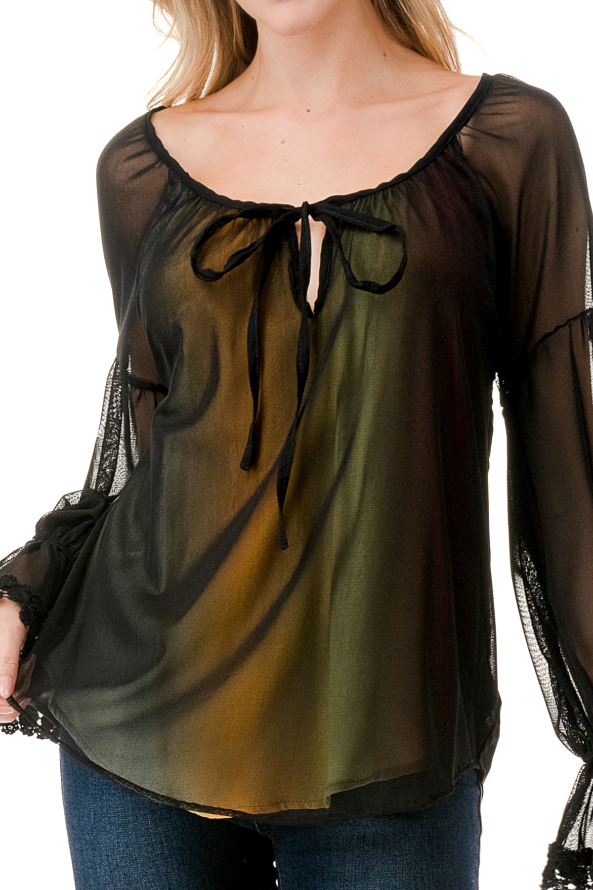 ALILE FRONT TIE TOP (BLACK MESH / OMBRE FABRIC)- VT3193