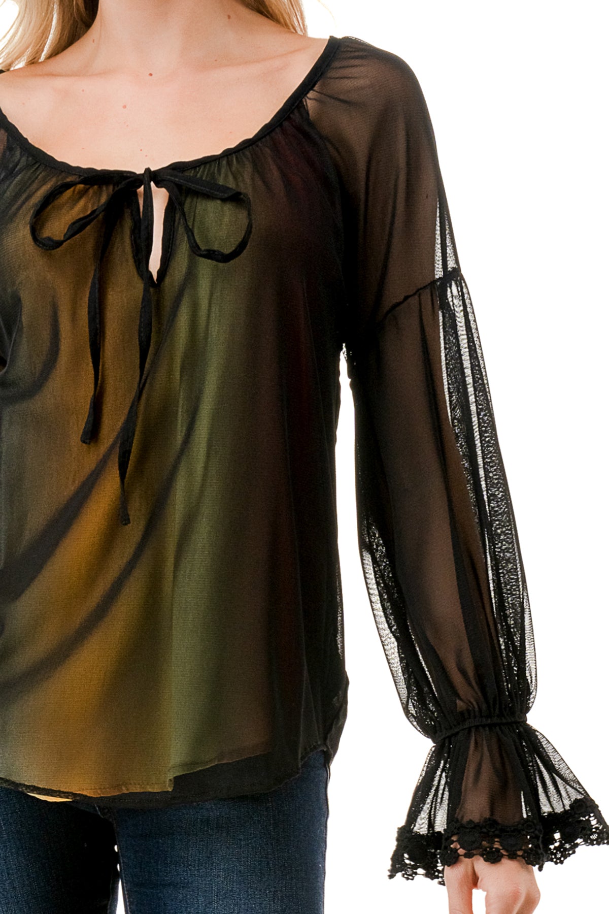 ALILE FRONT TIE TOP (BLACK MESH / OMBRE FABRIC)- VT3193