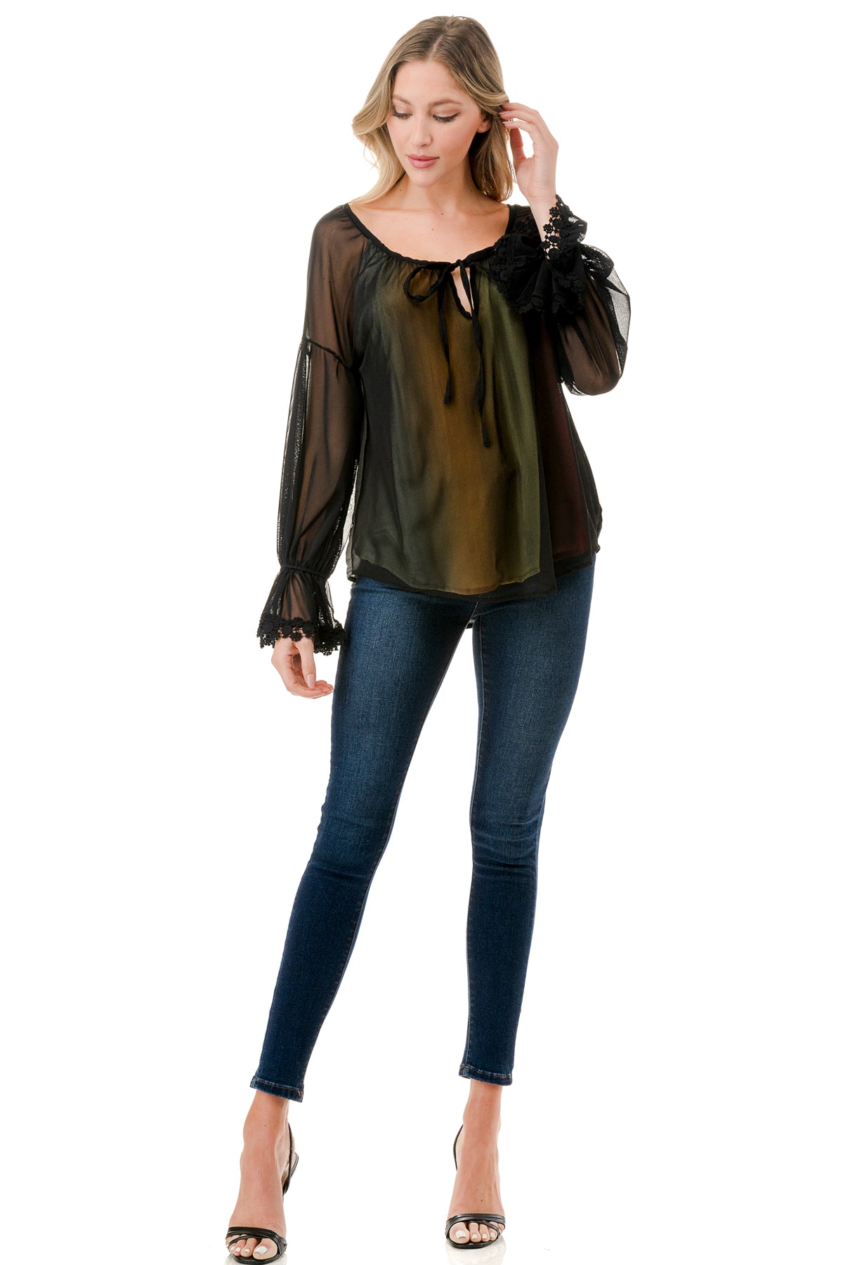 ALILE FRONT TIE TOP (BLACK MESH / OMBRE FABRIC)- VT3193