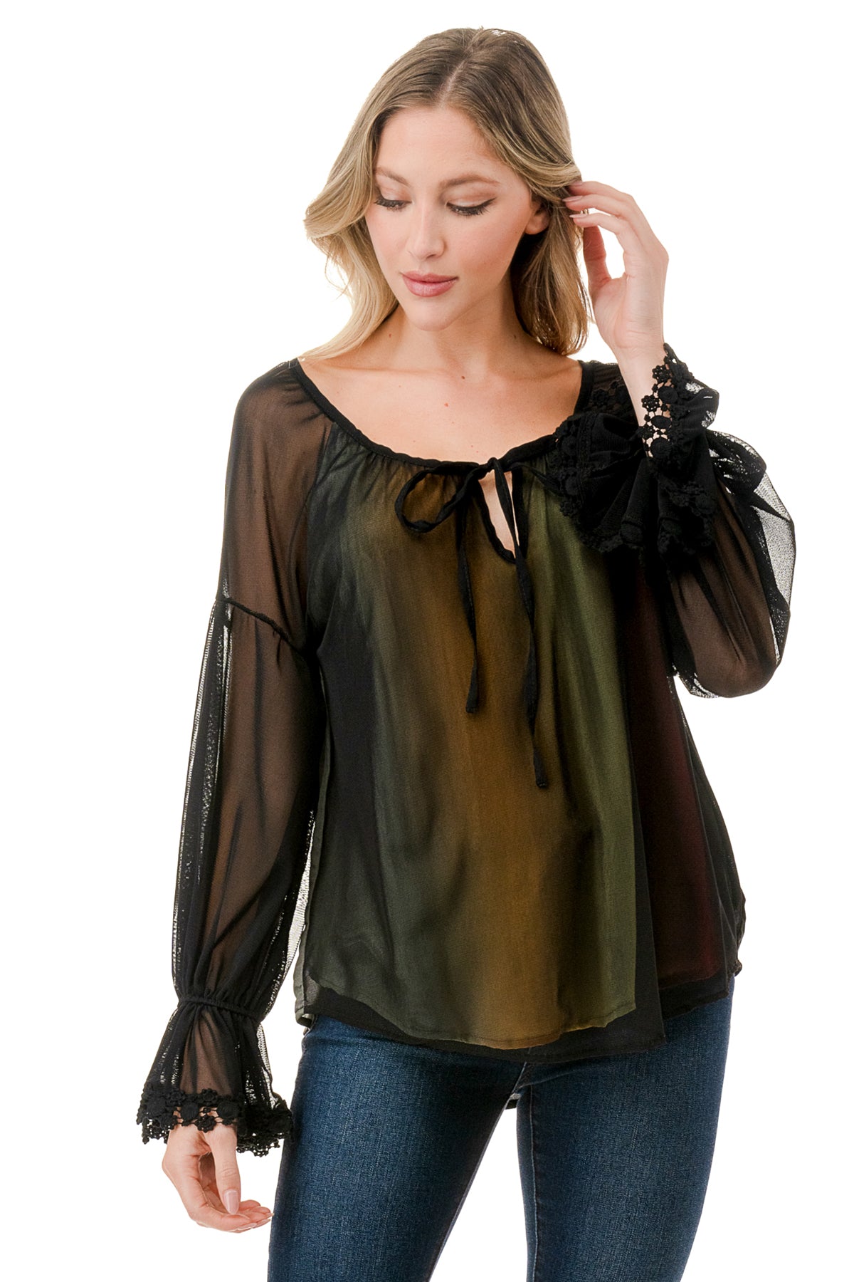 ALILE FRONT TIE TOP (BLACK MESH / OMBRE FABRIC)- VT3193
