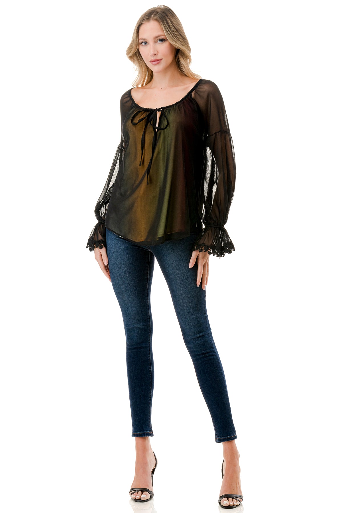 ALILE FRONT TIE TOP (BLACK MESH / OMBRE FABRIC)- VT3193