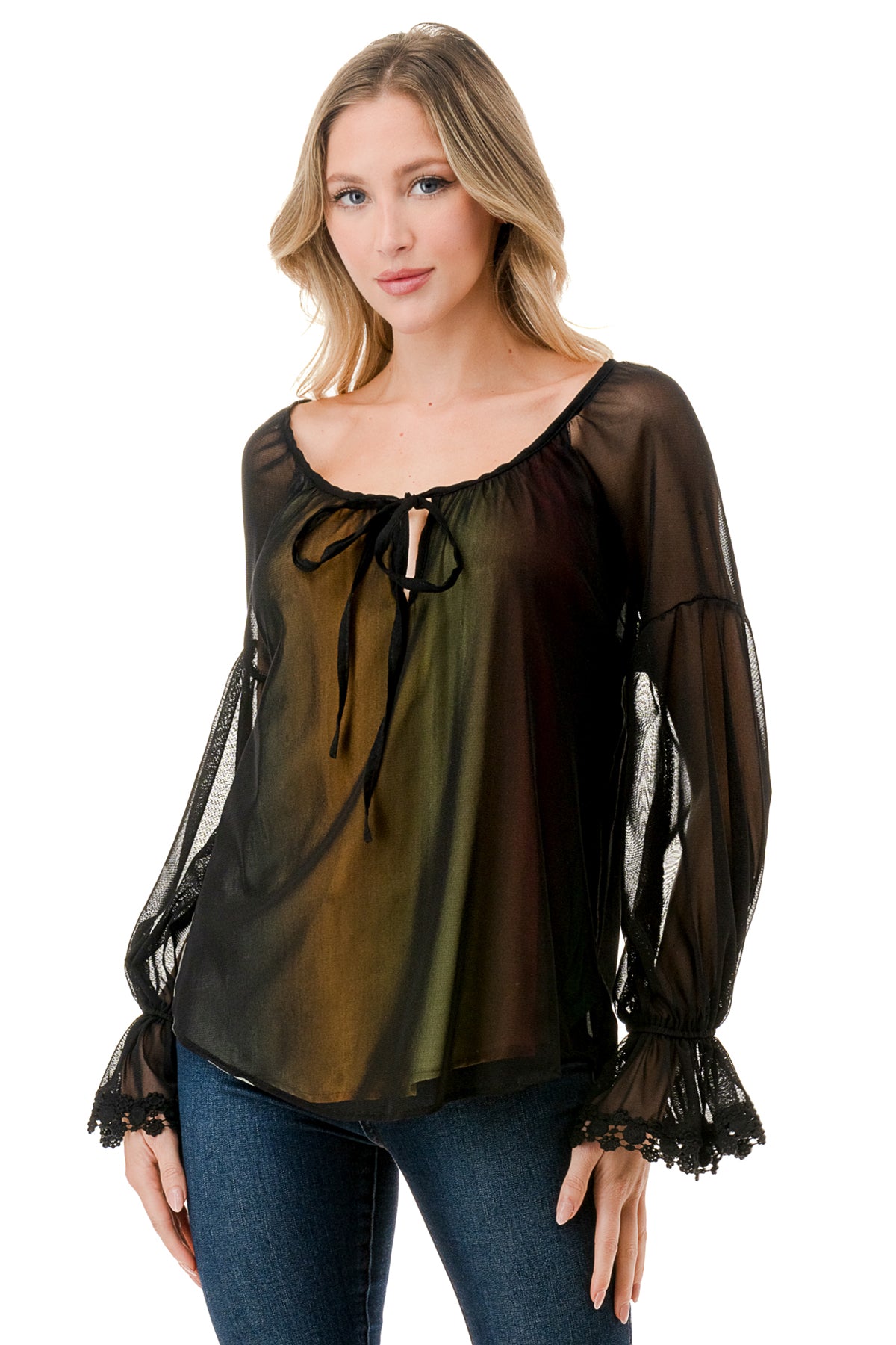 ALILE FRONT TIE TOP (BLACK MESH / OMBRE FABRIC)- VT3193