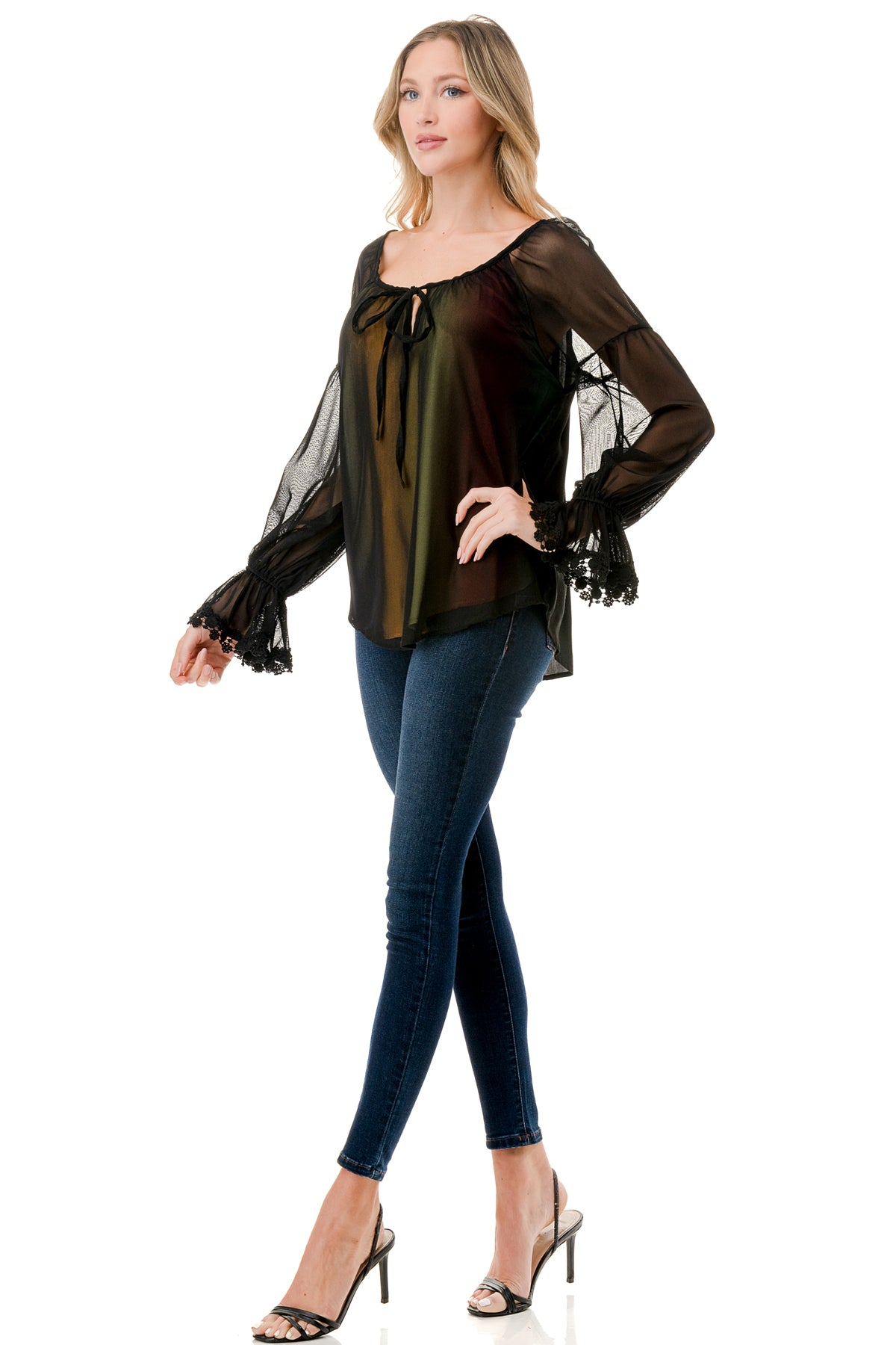 ALILE FRONT TIE TOP (BLACK MESH / OMBRE FABRIC)- VT3193