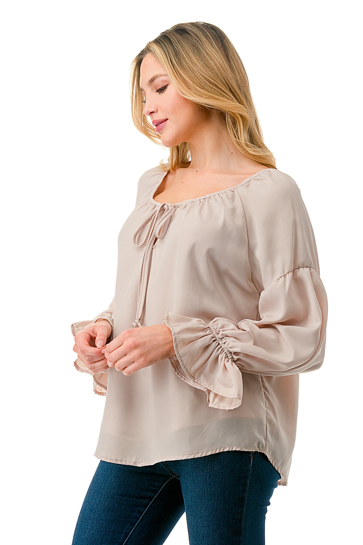 ALILE FRONT TIE TOP (TAUPE)- VT3193