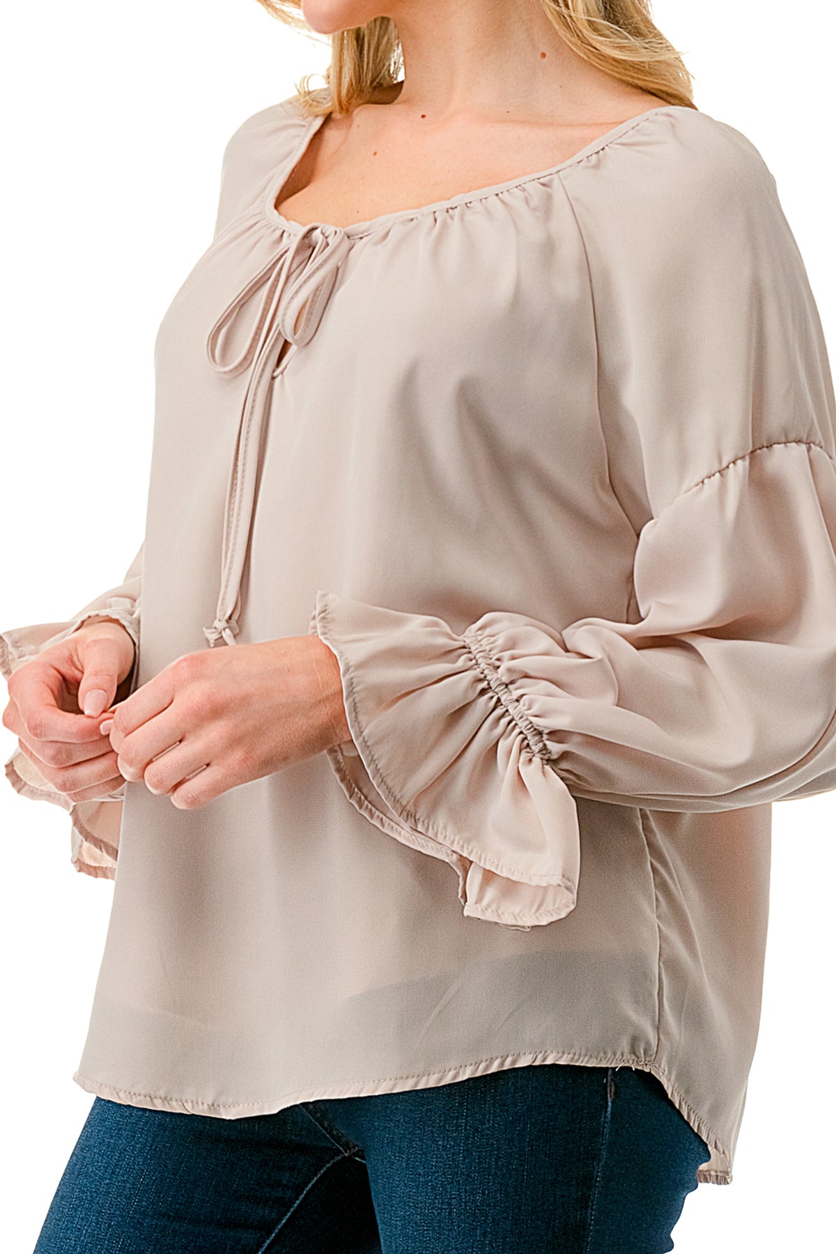 ALILE FRONT TIE TOP (TAUPE)- VT3193