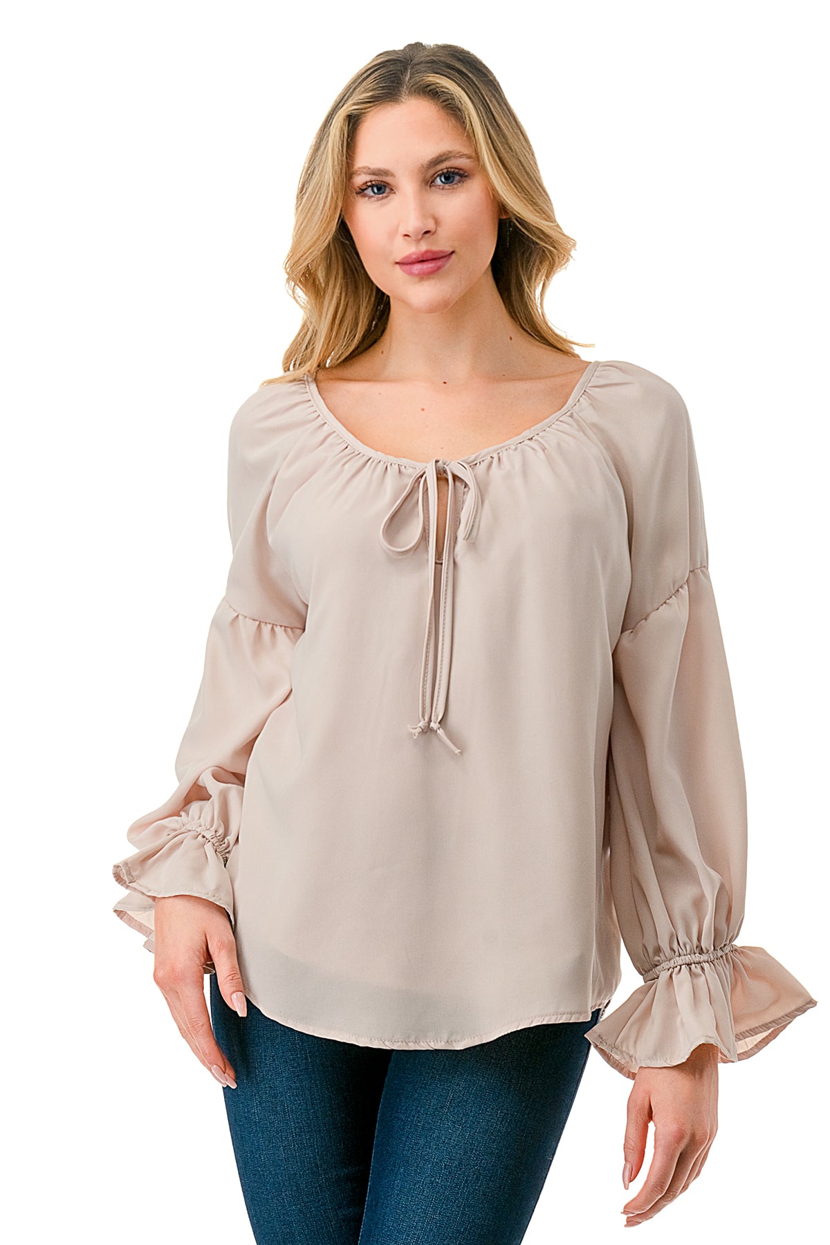 ALILE FRONT TIE TOP (TAUPE)- VT3193