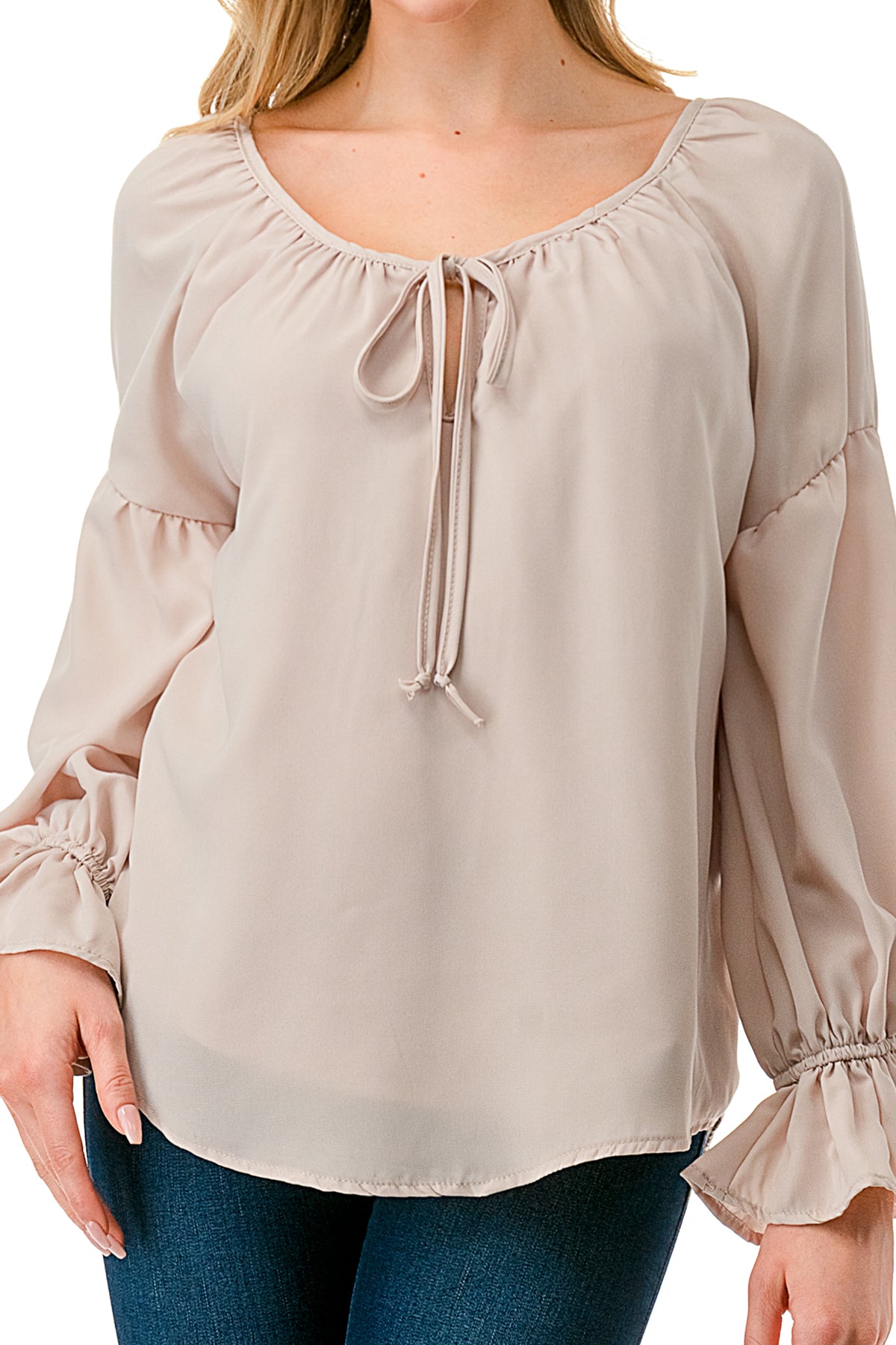 ALILE FRONT TIE TOP (TAUPE)- VT3193