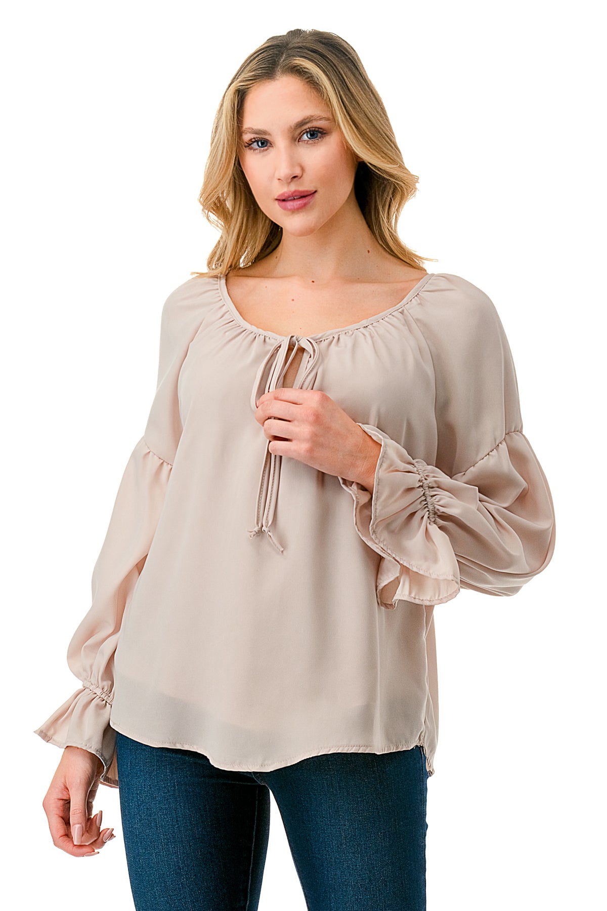 ALILE FRONT TIE TOP (TAUPE)- VT3193