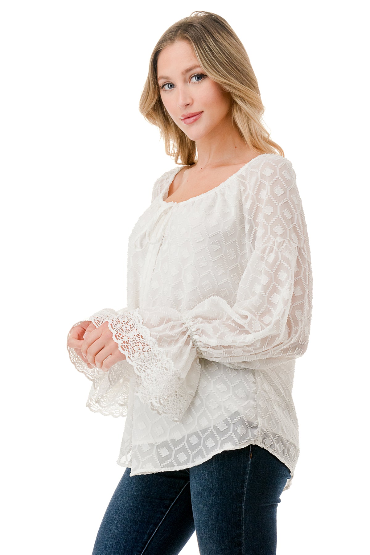 ALILE FRONT TIE TOP (WHITE / WHITE LACE)- VT3193