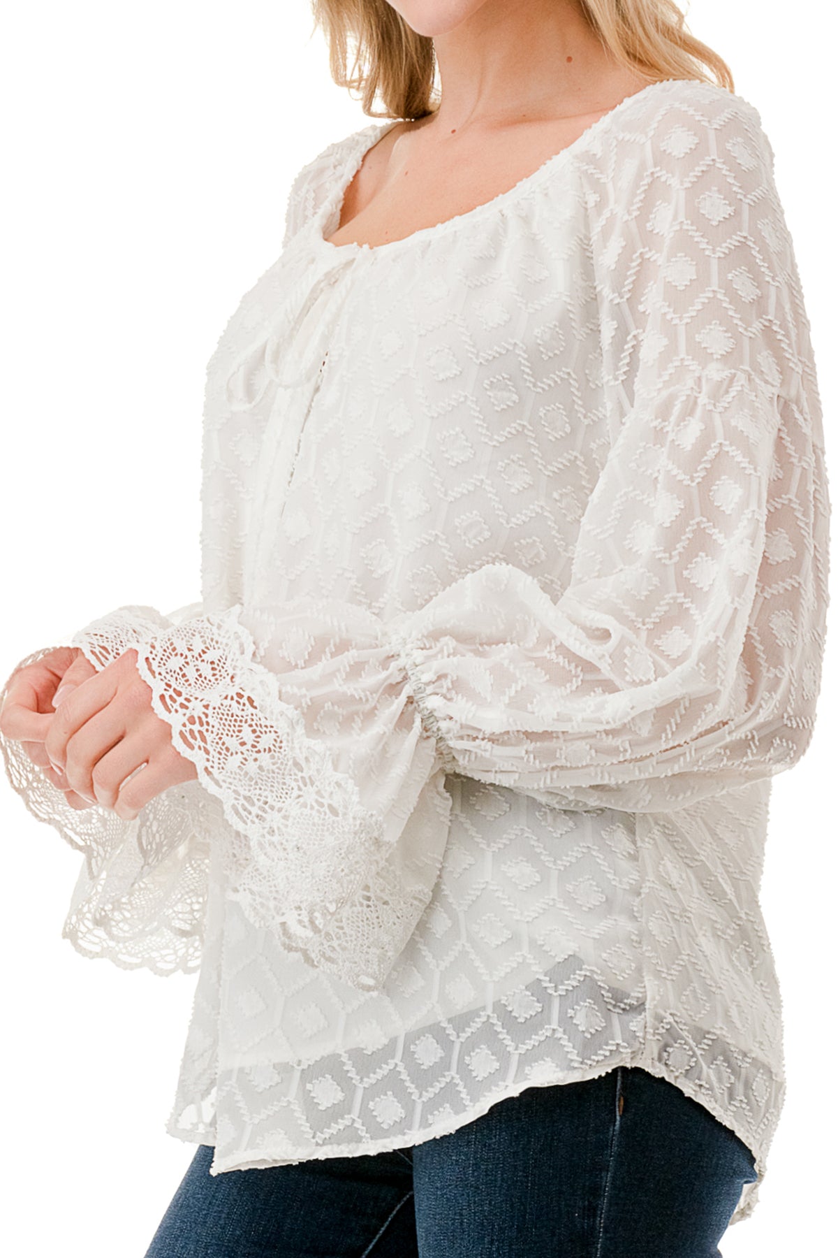 ALILE FRONT TIE TOP (WHITE / WHITE LACE)- VT3193