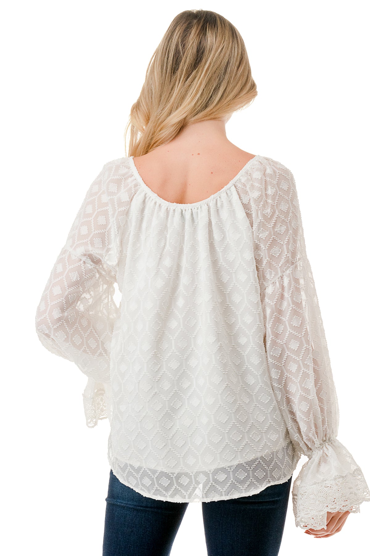 ALILE FRONT TIE TOP (WHITE / WHITE LACE)- VT3193