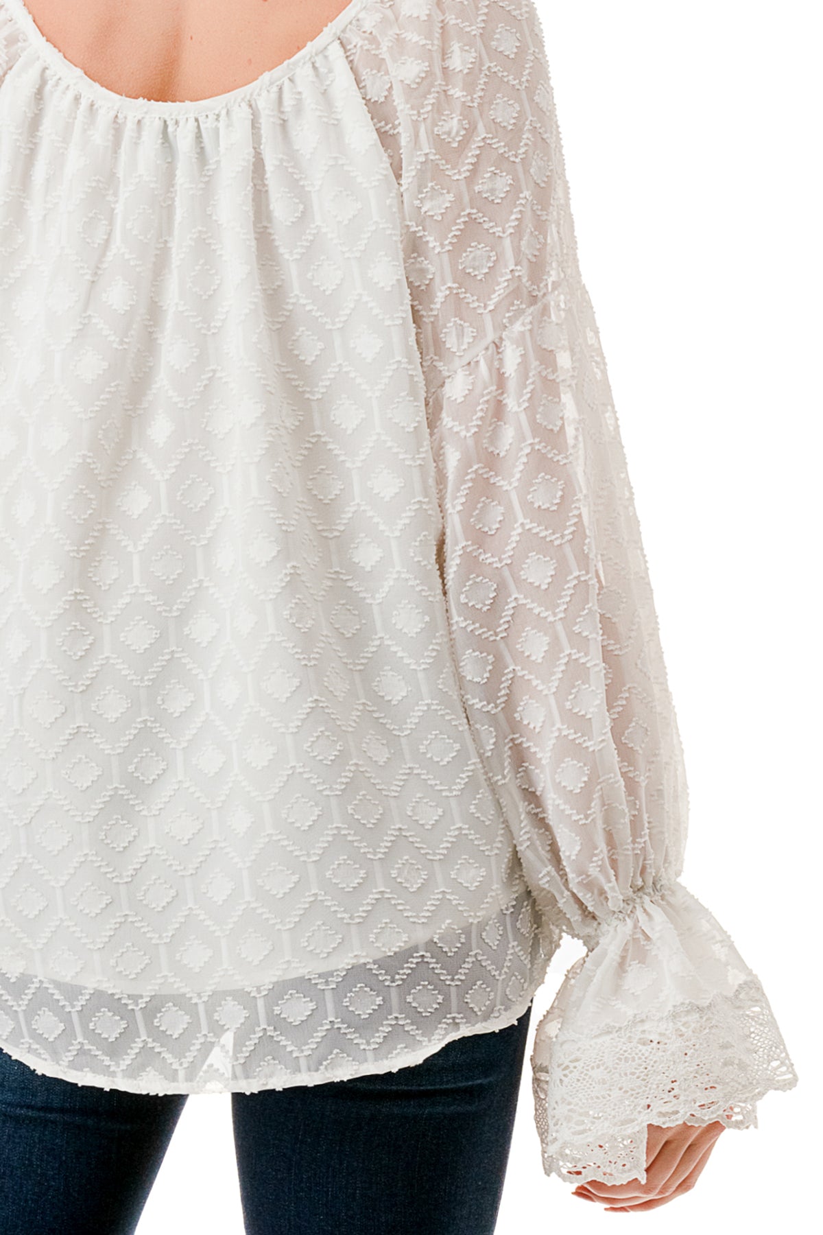 ALILE FRONT TIE TOP (WHITE / WHITE LACE)- VT3193