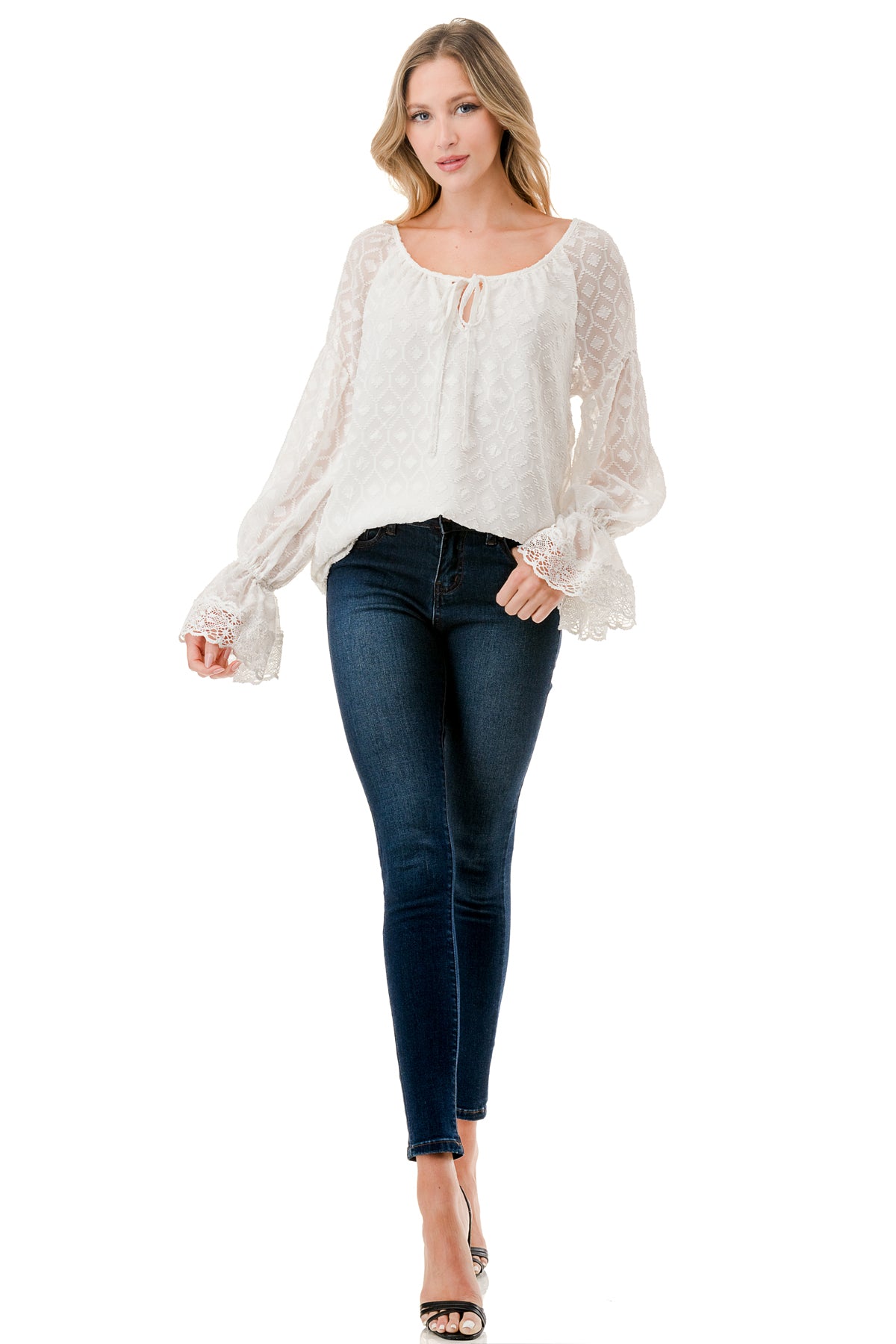 ALILE FRONT TIE TOP (WHITE / WHITE LACE)- VT3193