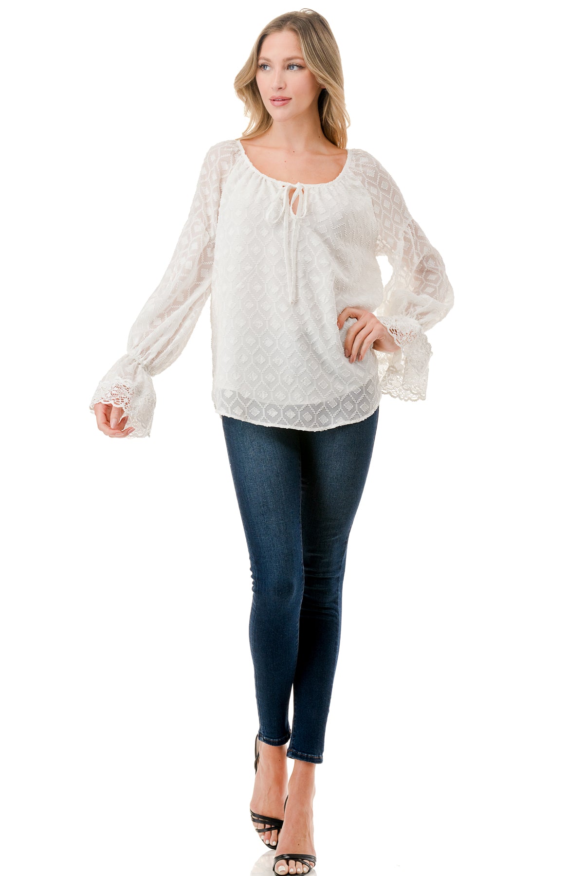 ALILE FRONT TIE TOP (WHITE / WHITE LACE)- VT3193