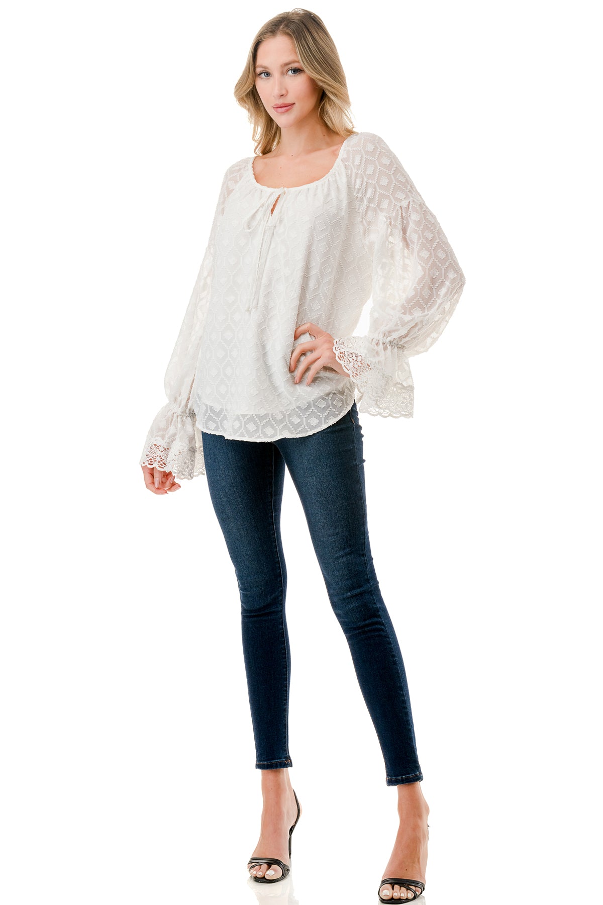 ALILE FRONT TIE TOP (WHITE / WHITE LACE)- VT3193