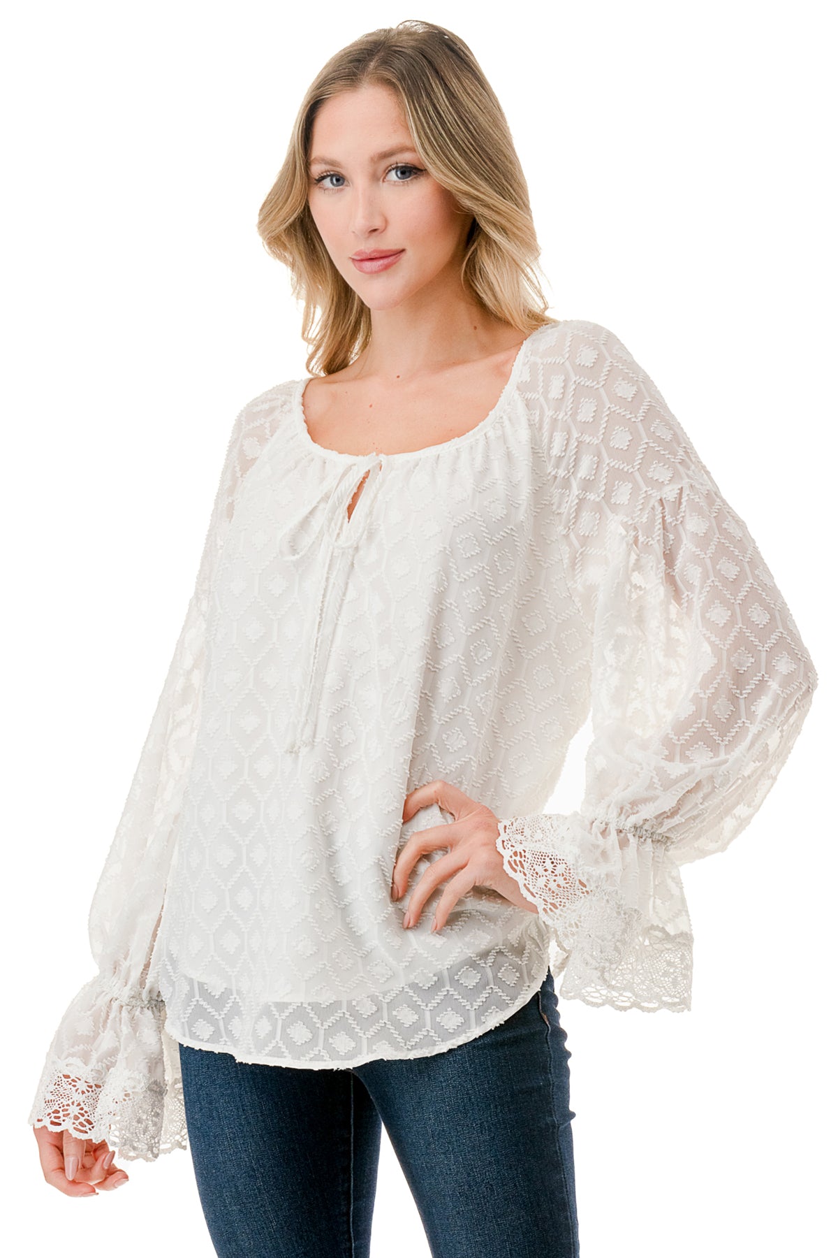 ALILE FRONT TIE TOP (WHITE / WHITE LACE)- VT3193