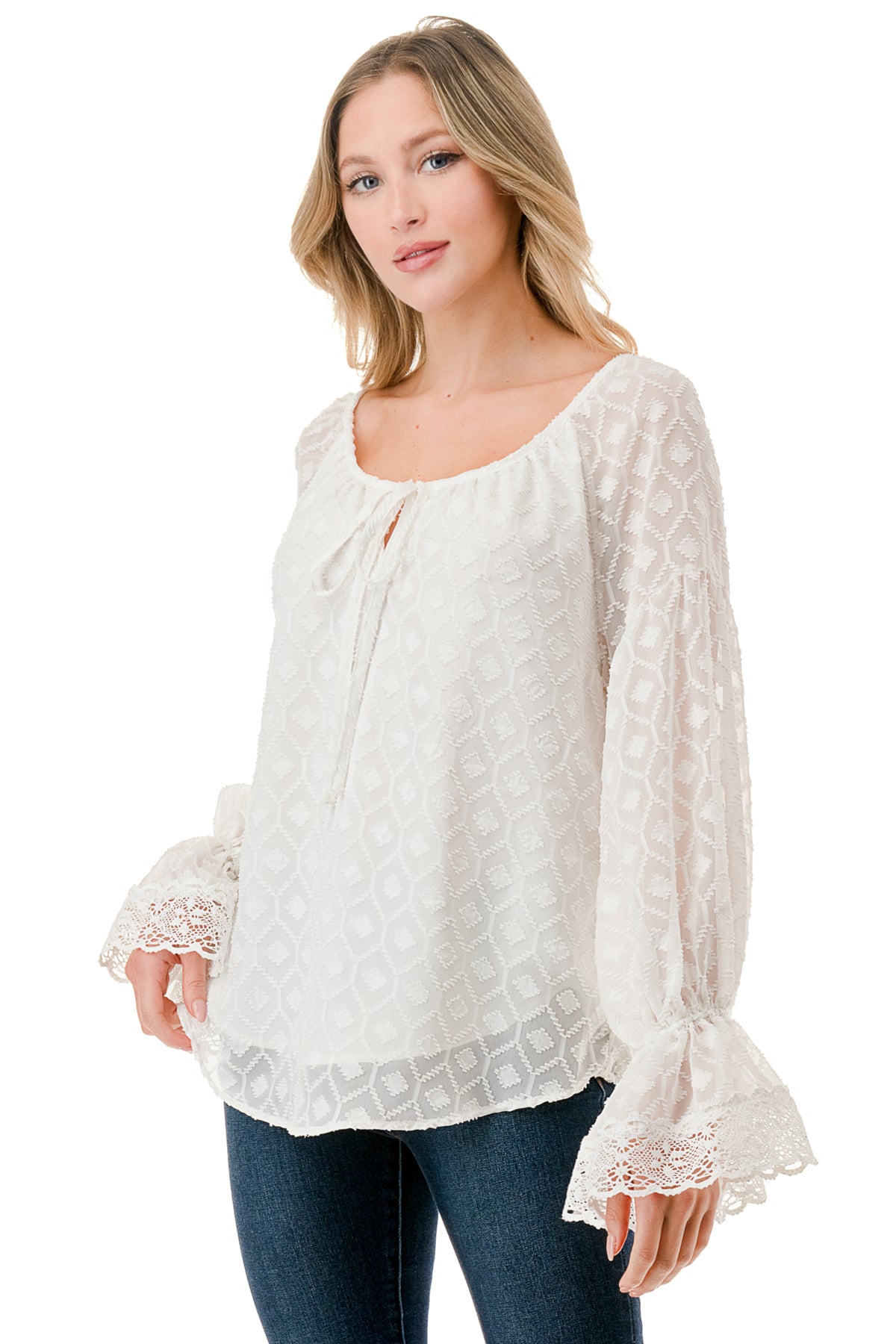 ALILE FRONT TIE TOP (WHITE / WHITE LACE)- VT3193