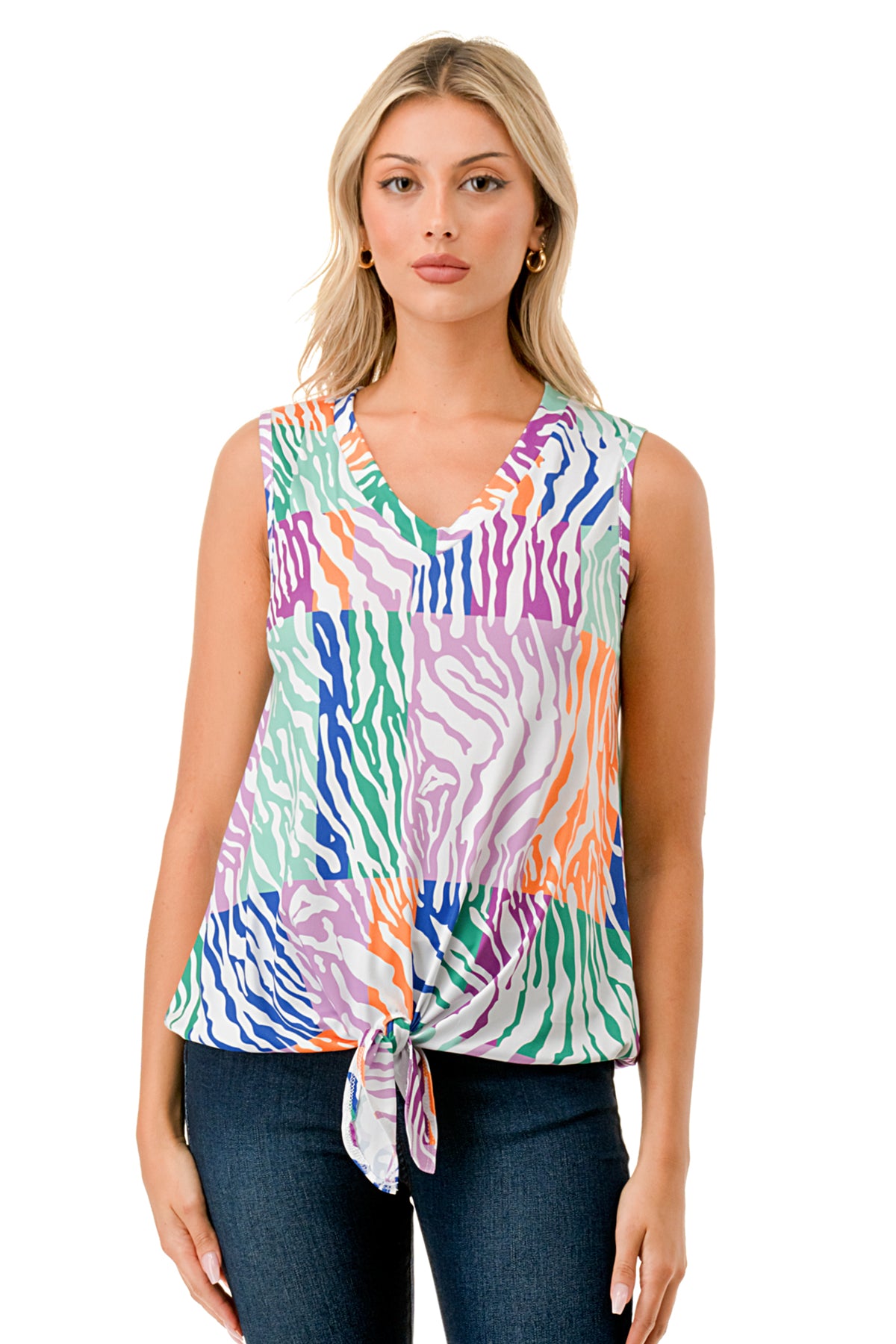 HARPER FRONT TIE TOP (MULTI ZEBRA)-VT3233