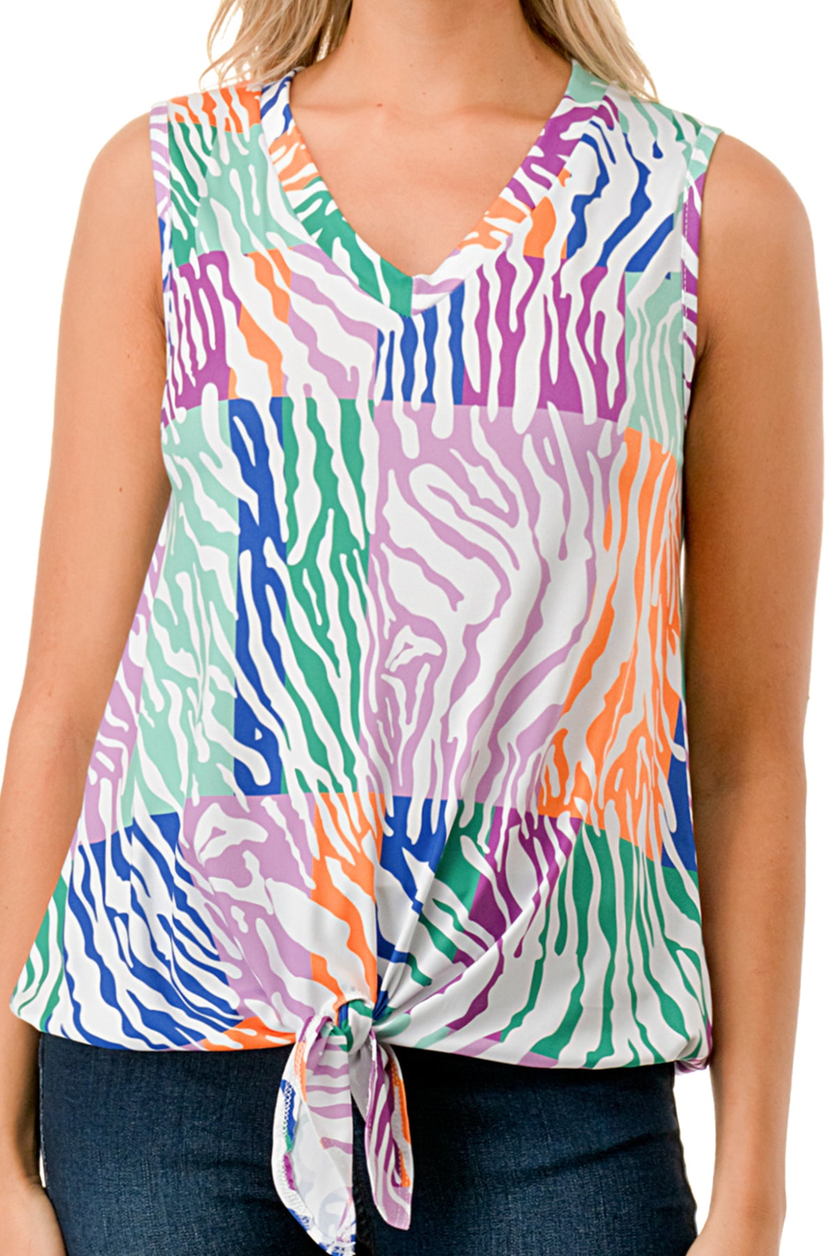 HARPER FRONT TIE TOP (MULTI ZEBRA)-VT3233