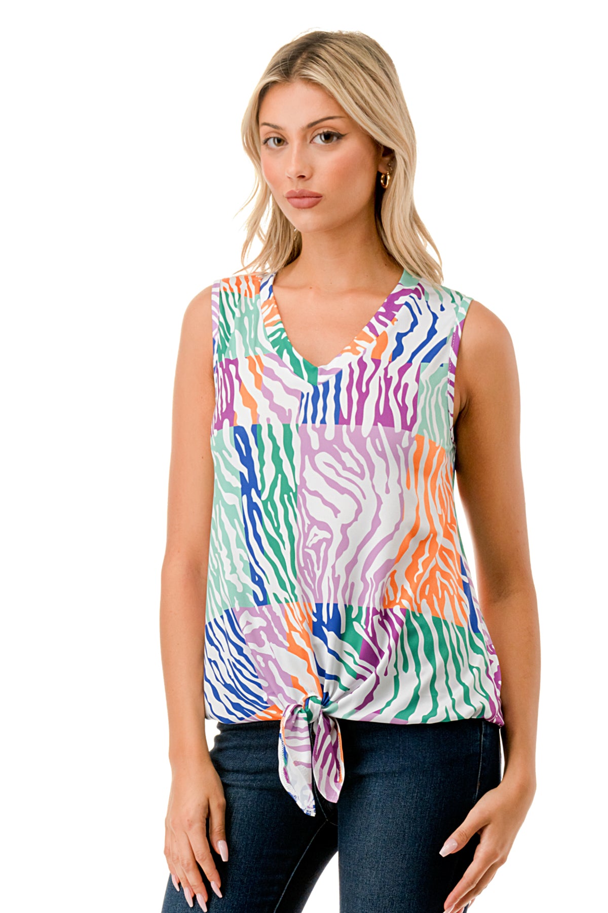 HARPER FRONT TIE TOP (MULTI ZEBRA)-VT3233