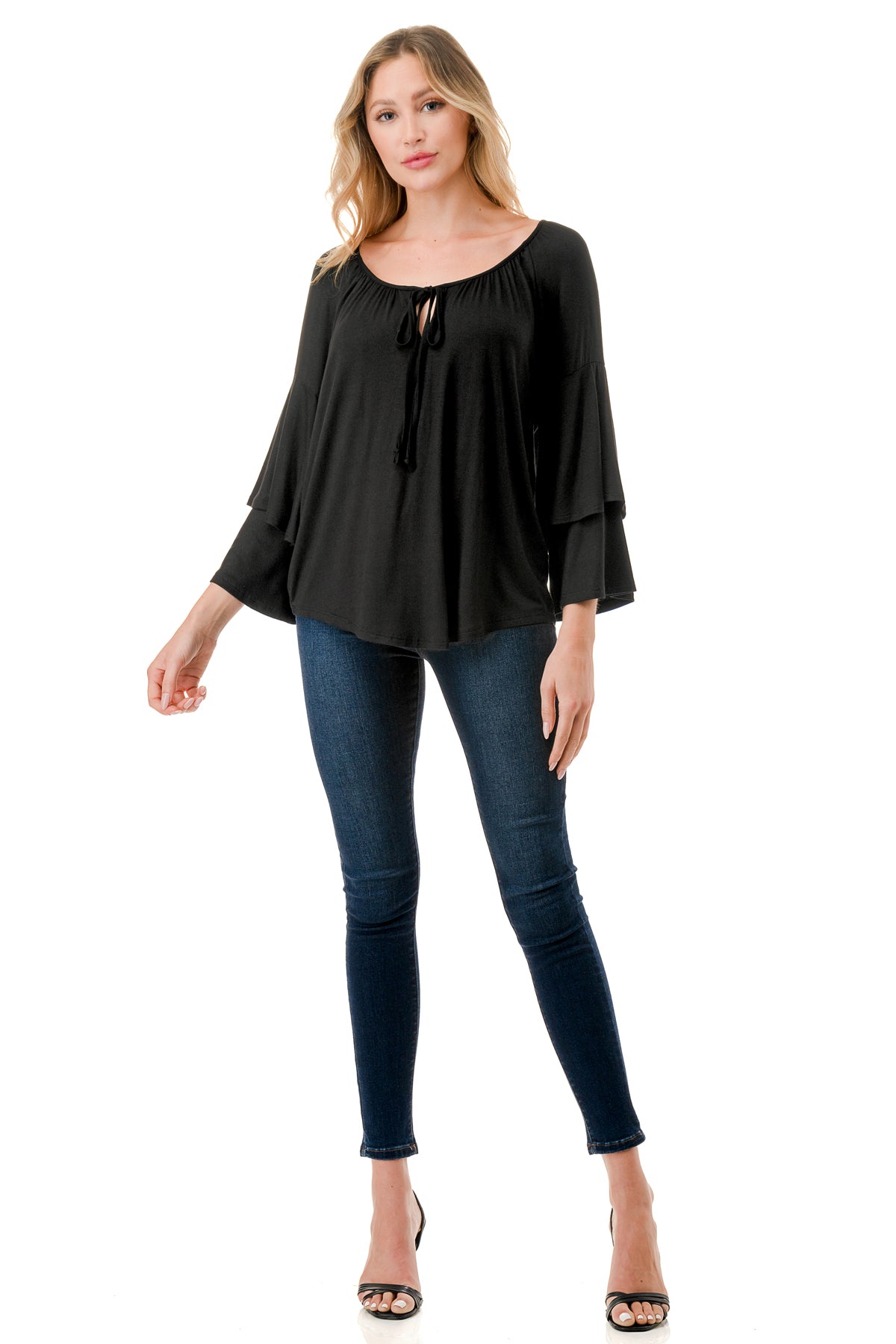 BECKY BELL SLEEVE TOP (BLACK)- VT3245