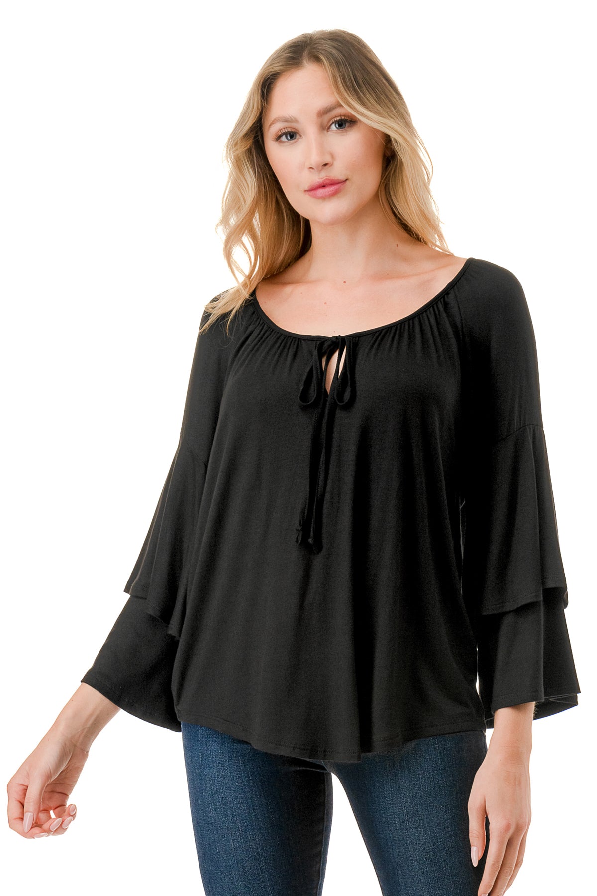 BECKY BELL SLEEVE TOP (BLACK)- VT3245
