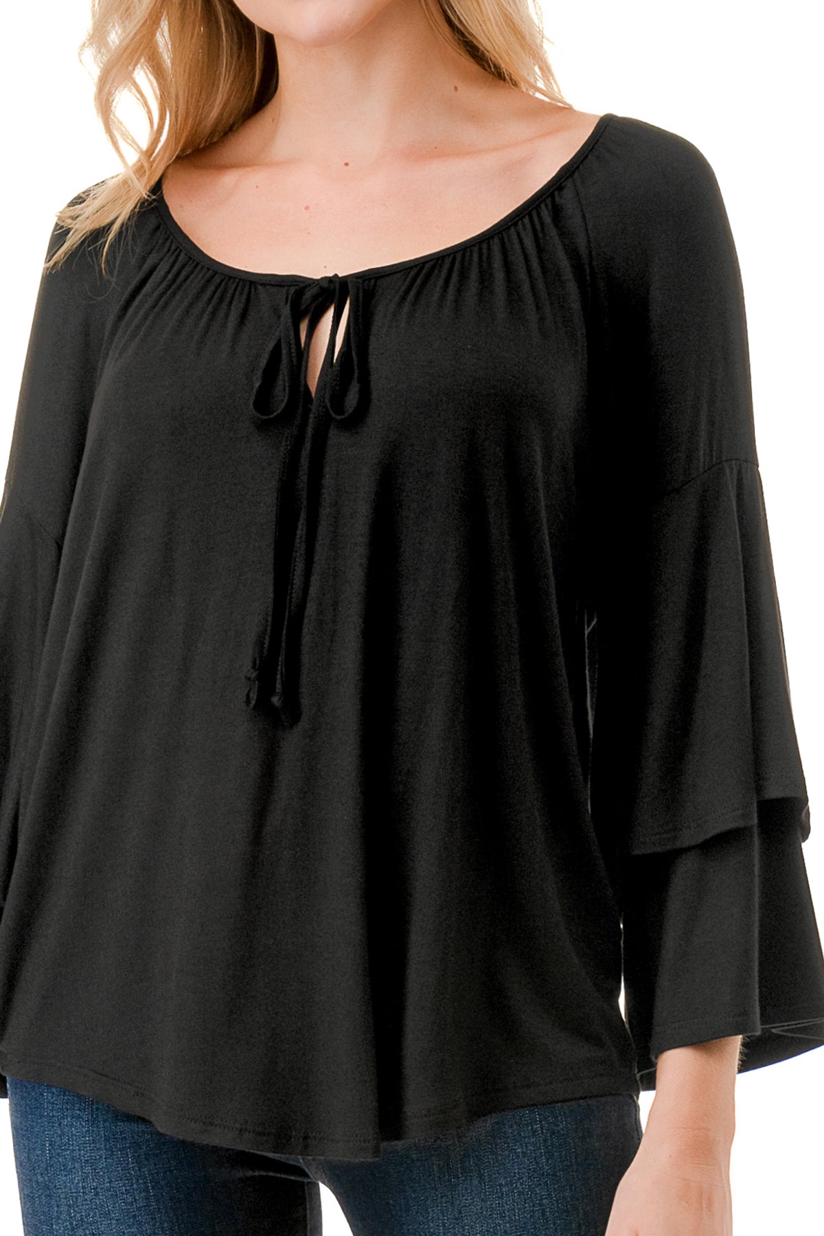 BECKY BELL SLEEVE TOP (BLACK)- VT3245