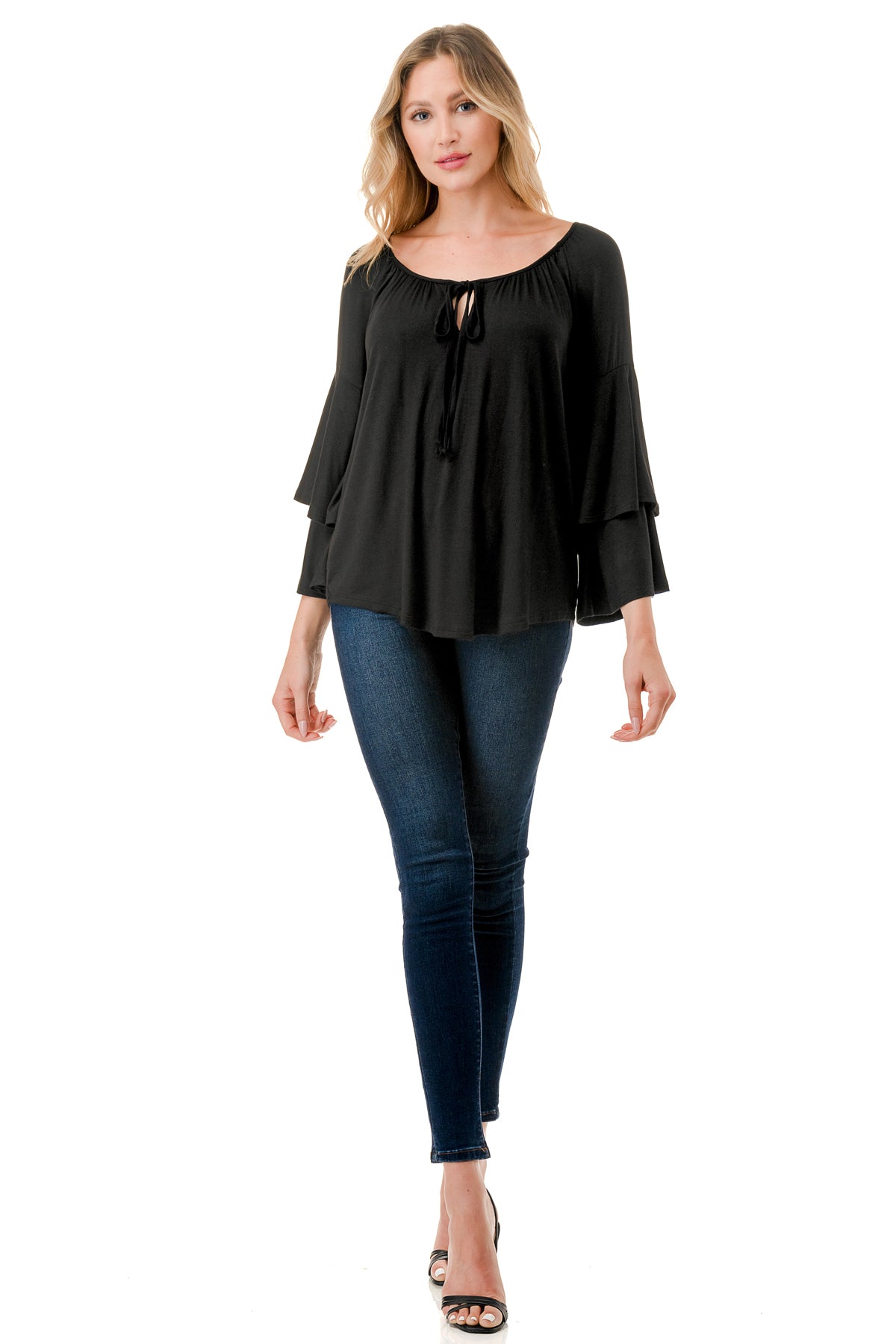 BECKY BELL SLEEVE TOP (BLACK)- VT3245