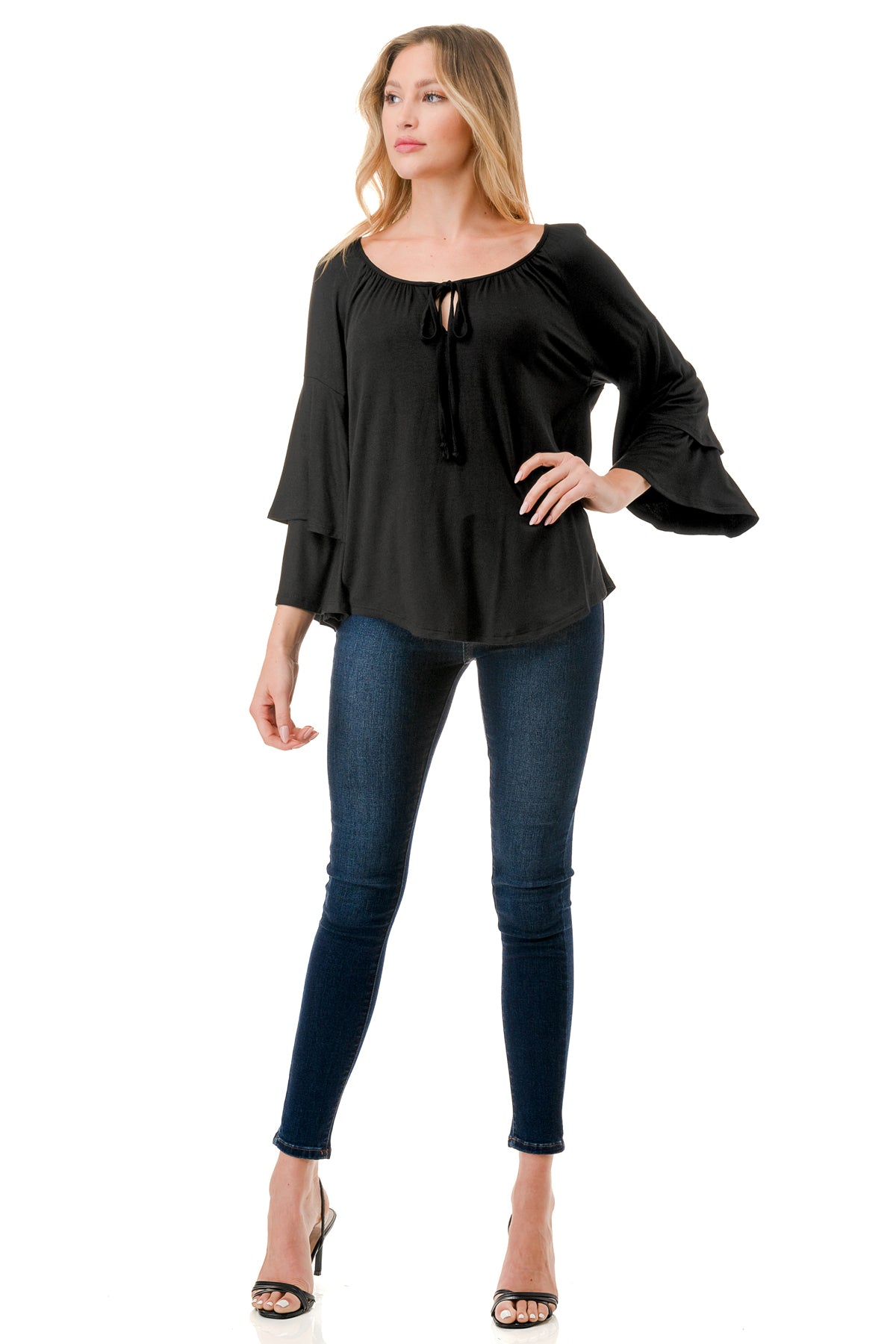 BECKY BELL SLEEVE TOP (BLACK)- VT3245