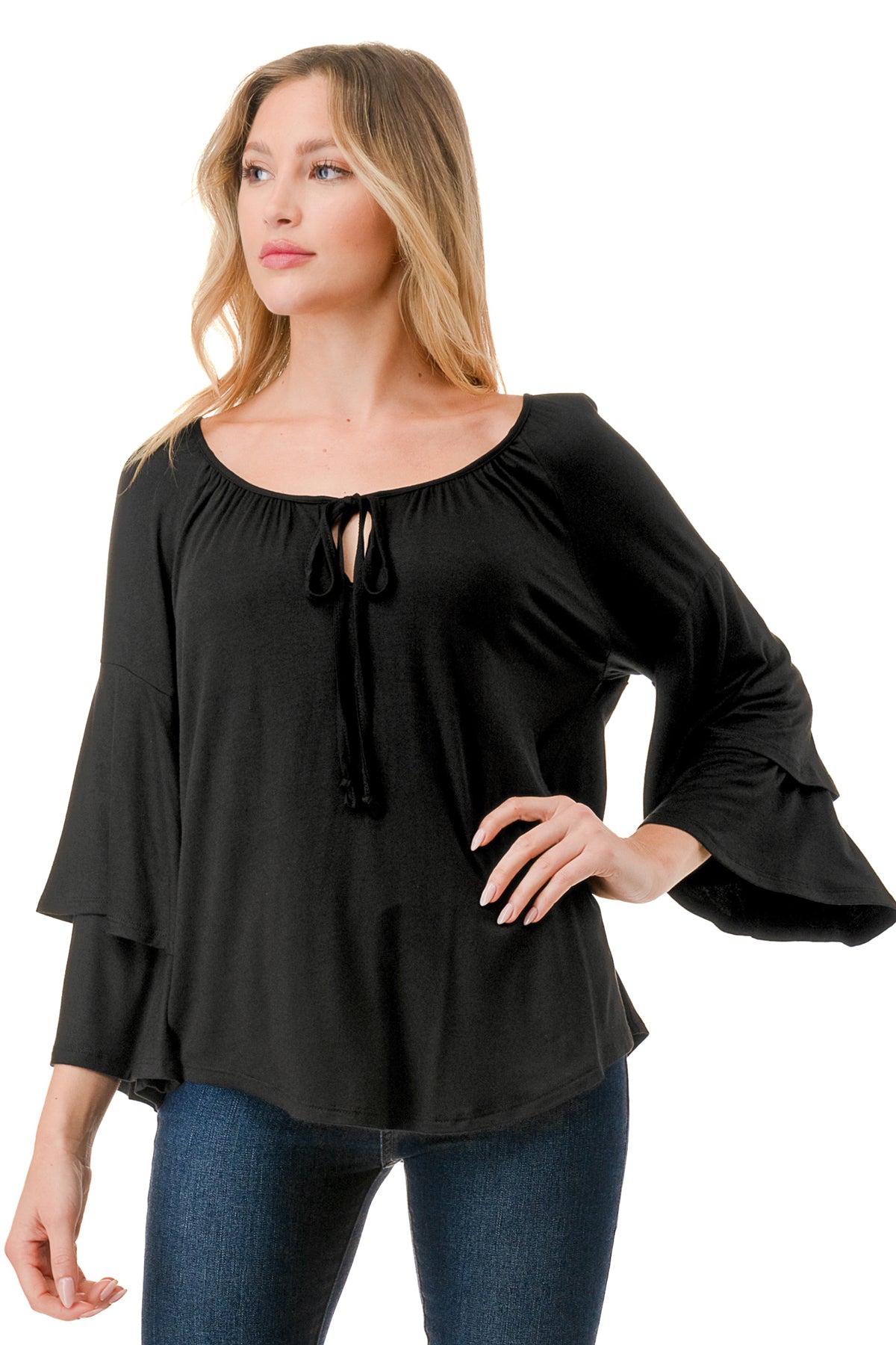 BECKY BELL SLEEVE TOP (BLACK)- VT3245