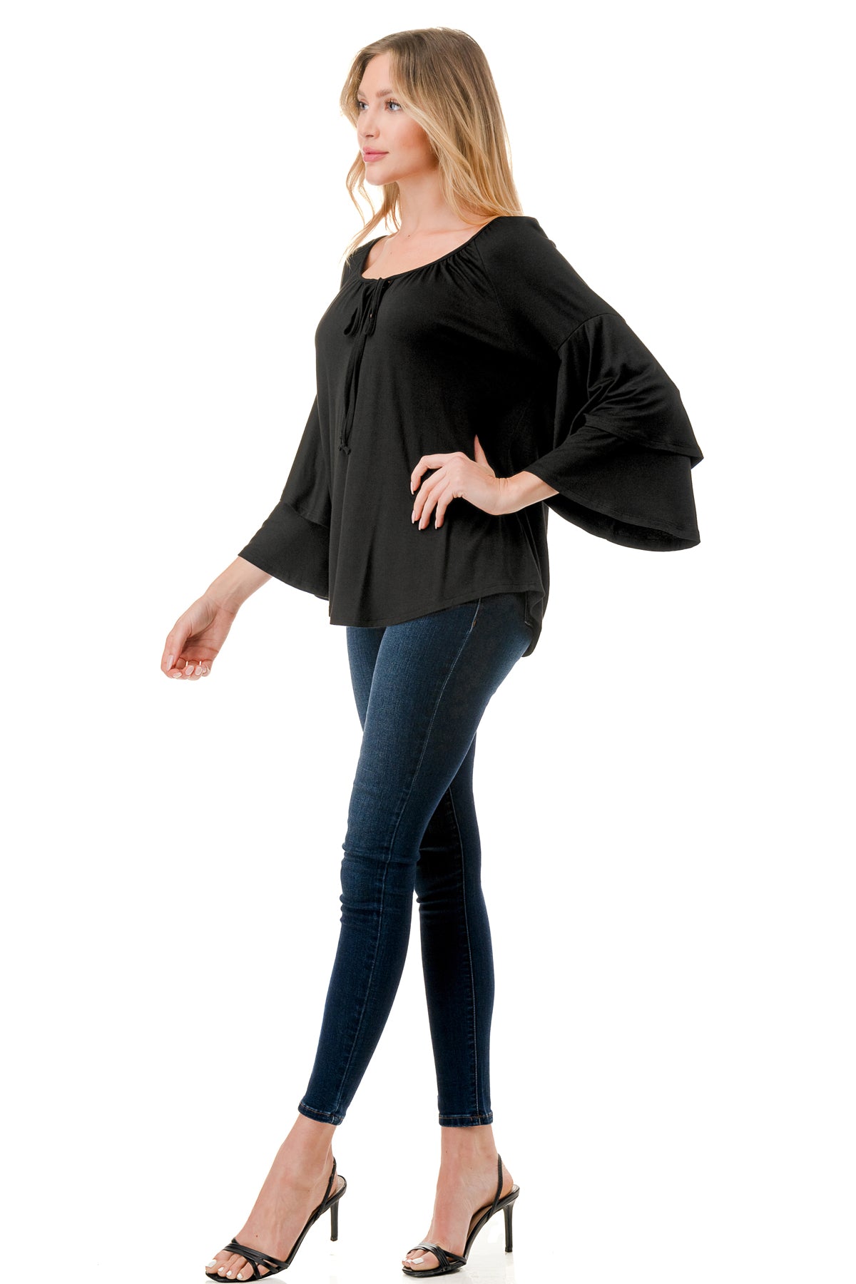 BECKY BELL SLEEVE TOP (BLACK)- VT3245