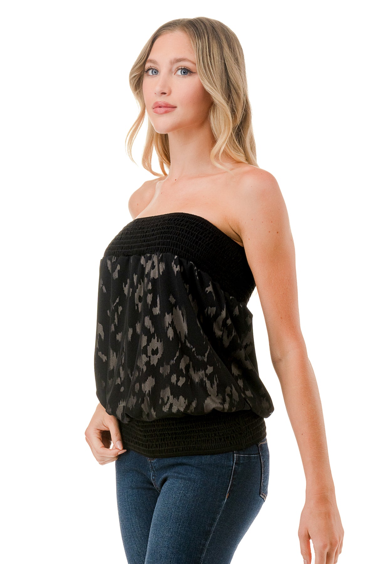 AMELIE TUBE TOP (LEOPARD / BLACK MASH)- VT3249