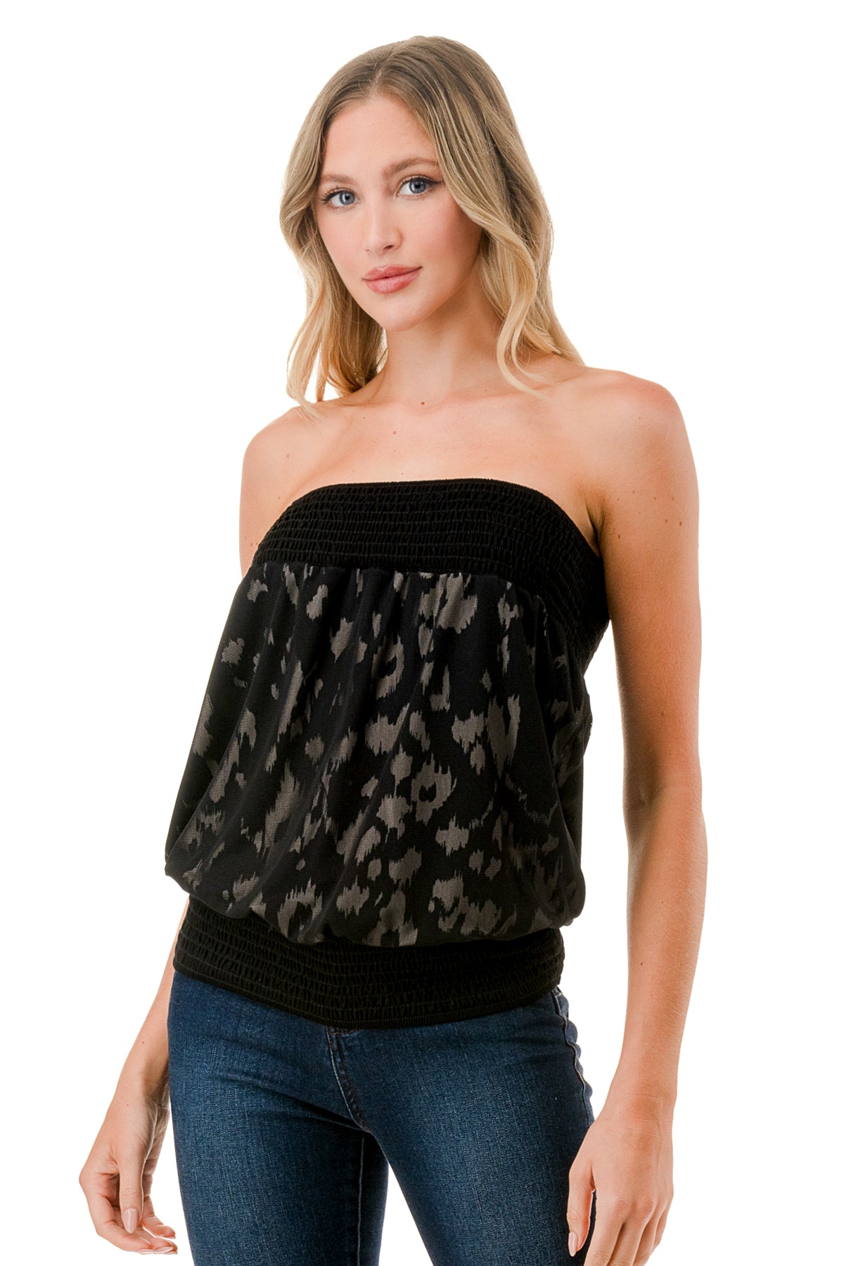 AMELIE TUBE TOP (LEOPARD / BLACK MASH)- VT3249