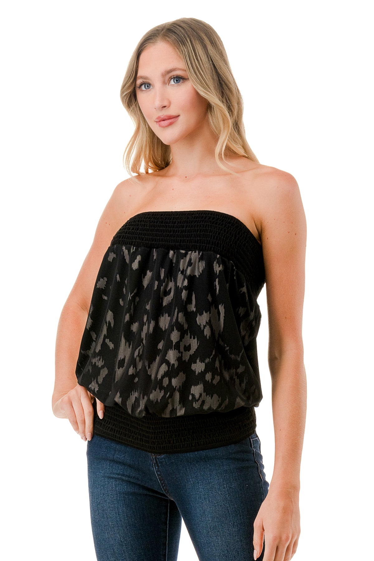 AMELIE TUBE TOP (LEOPARD / BLACK MASH)- VT3249