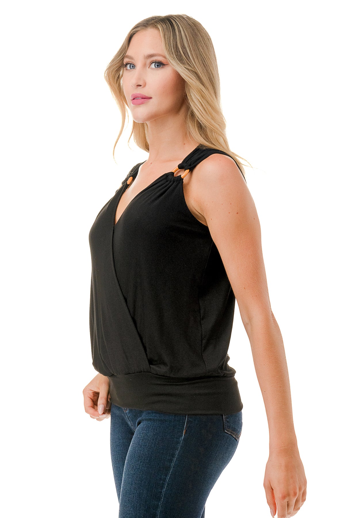 VIVIAN SURPLICE RING TOP (BLACK)-VT3264