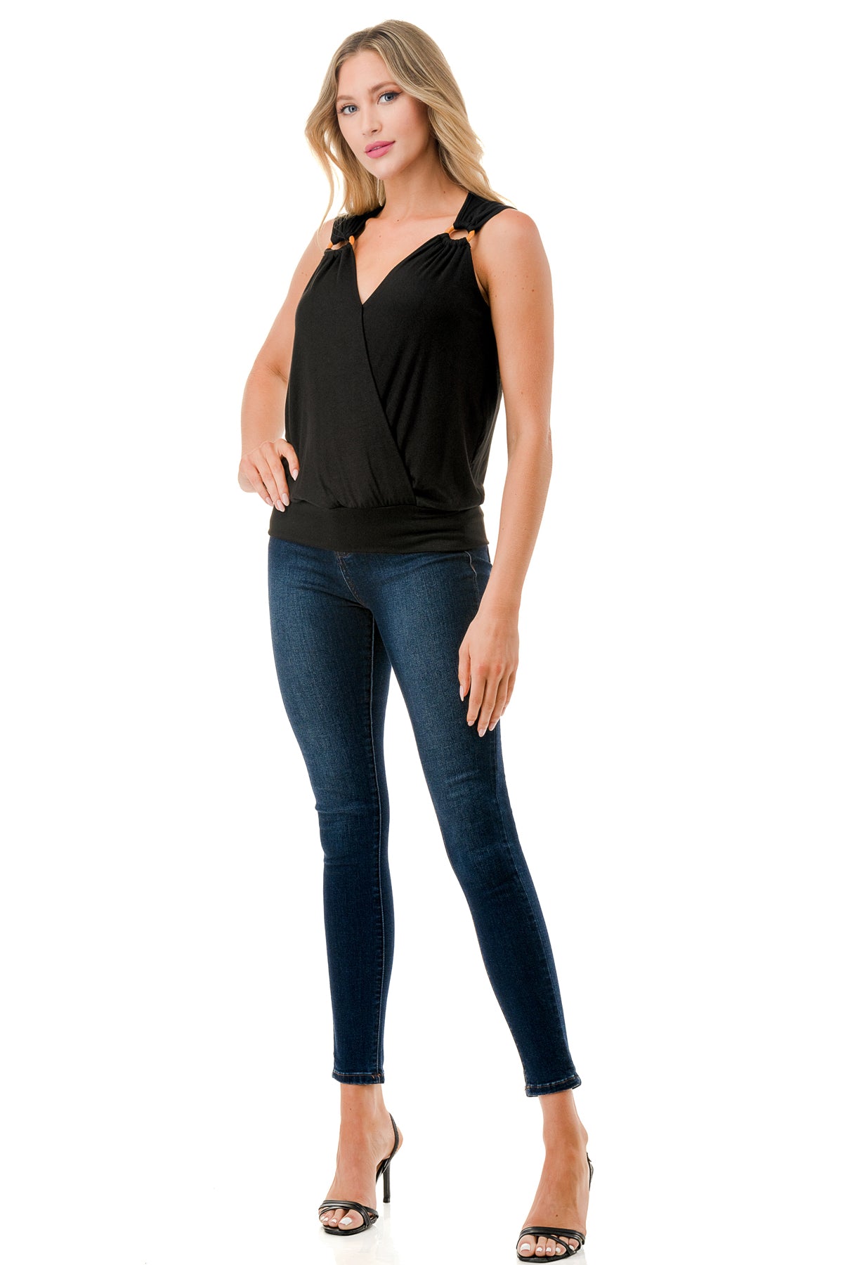 VIVIAN SURPLICE RING TOP (BLACK)-VT3264