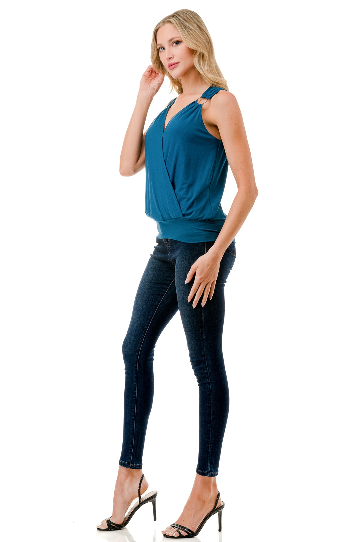 VIVIAN SURPLICE RING TOP (TEAL)-VT3264