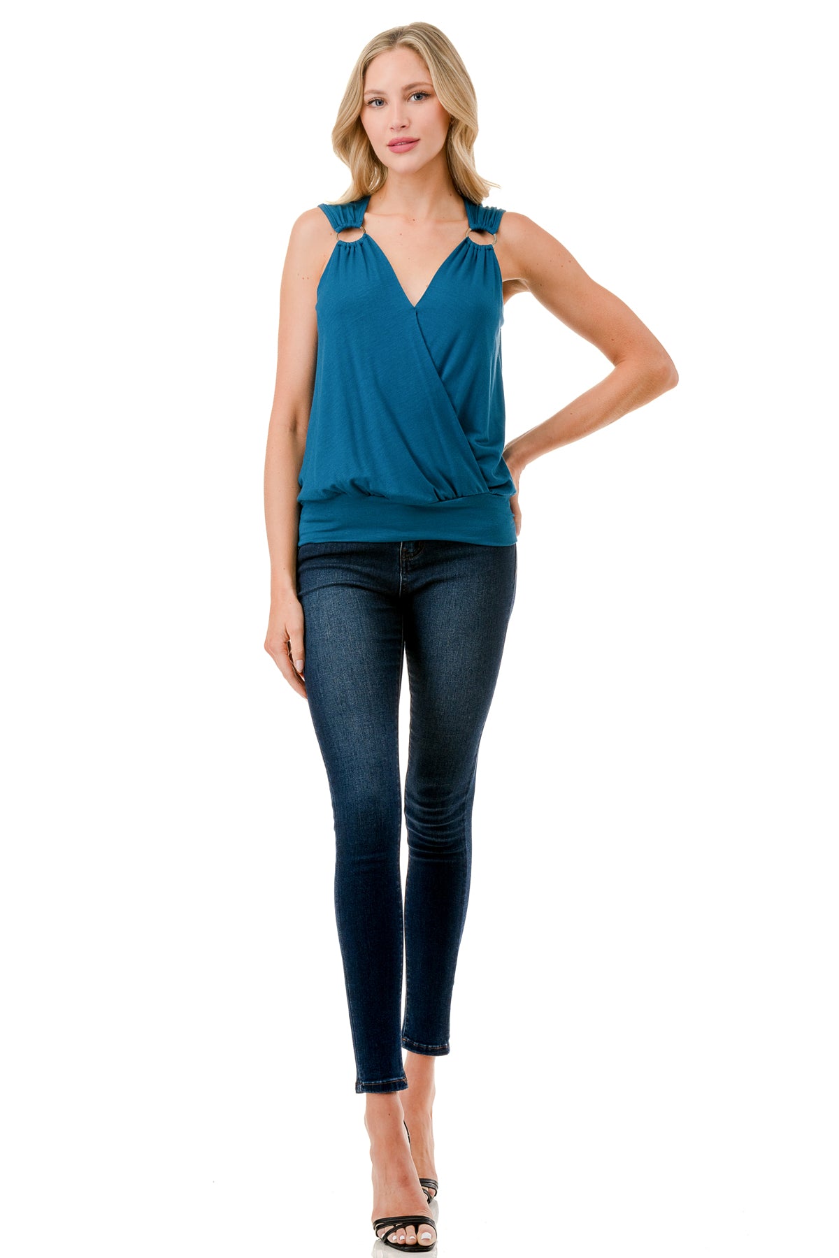 VIVIAN SURPLICE RING TOP (TEAL)-VT3264