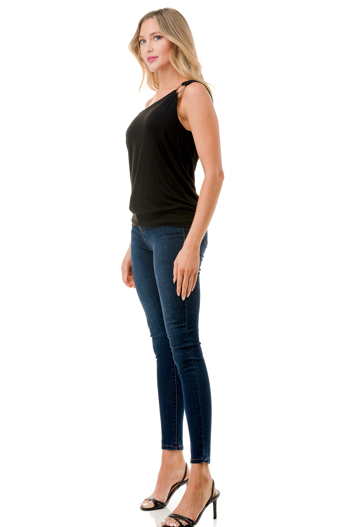 VIVIAN ONE SHOULDER RING TOP (BLACK)-VT3265