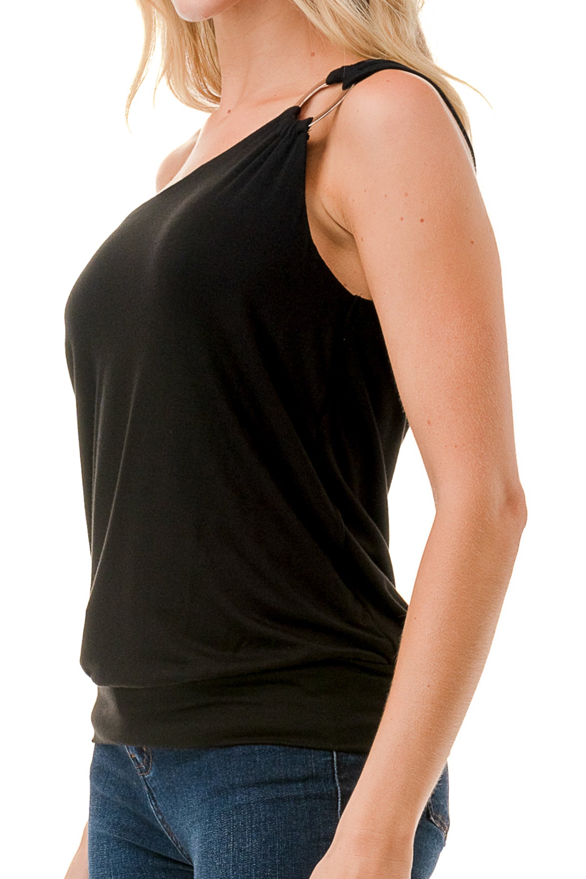 VIVIAN ONE SHOULDER RING TOP (BLACK)-VT3265